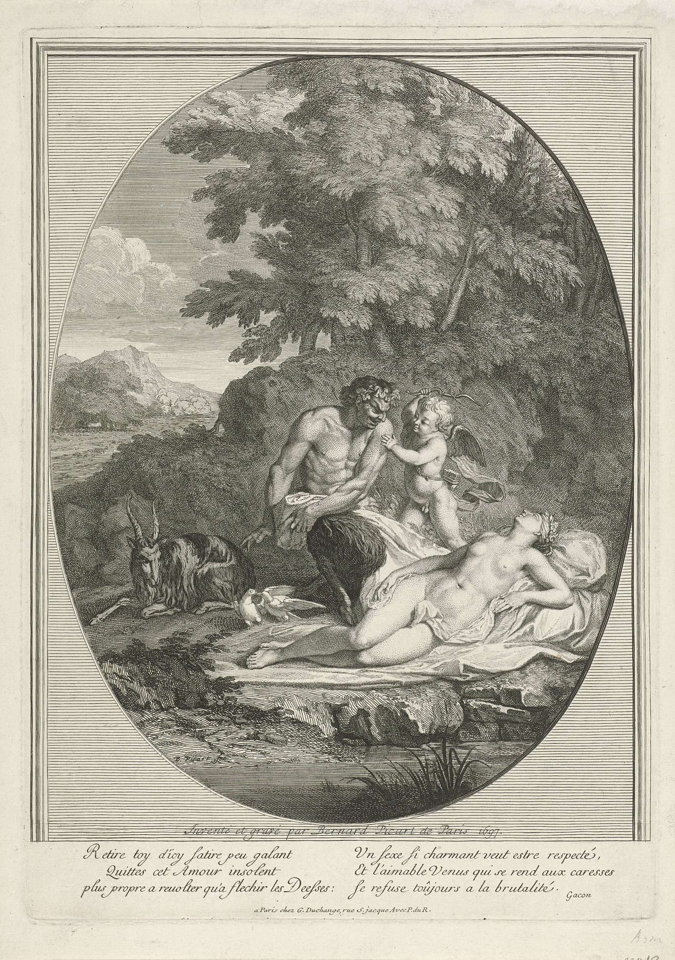 Sater besluipt de slapende Venus by Bernard Picart