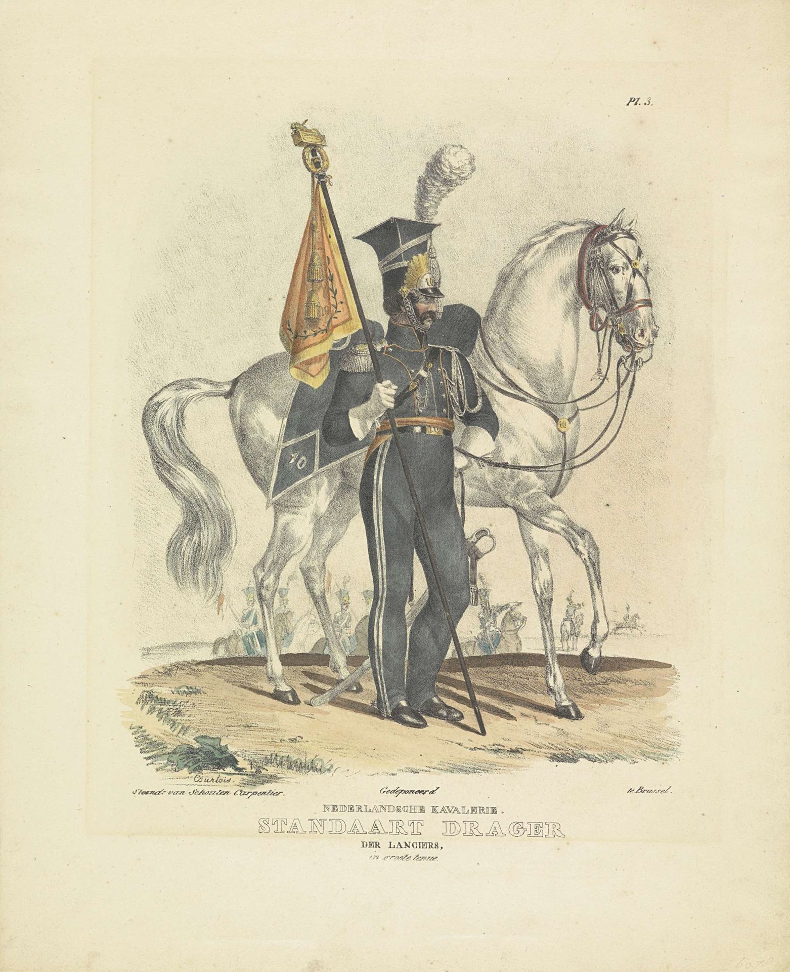 Standaarddrager in grote tenue, 1820-1825 by A. Courtois