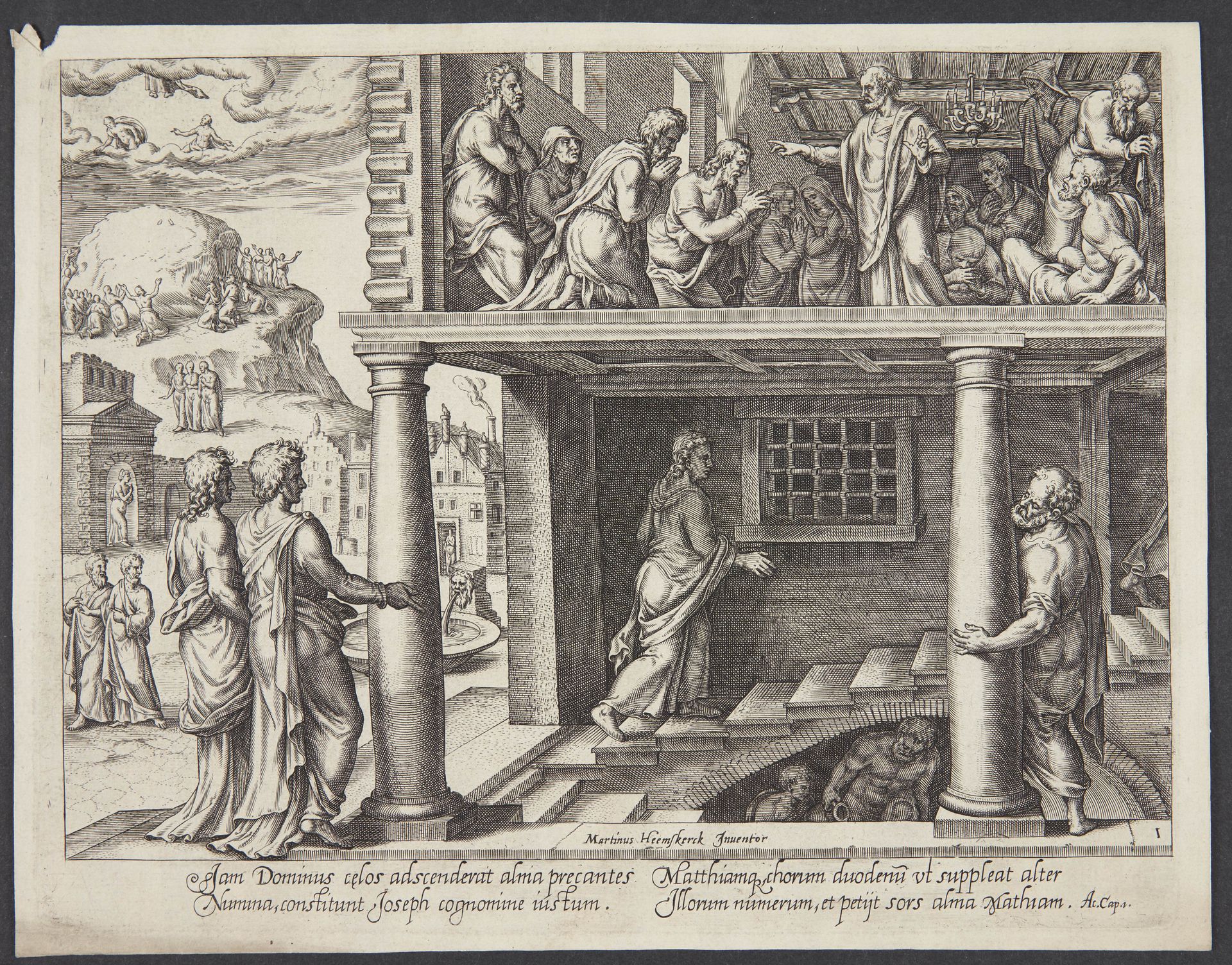 The return of the apostles from Mount Olivet and the election of Matthias as apostle by Philips Galle