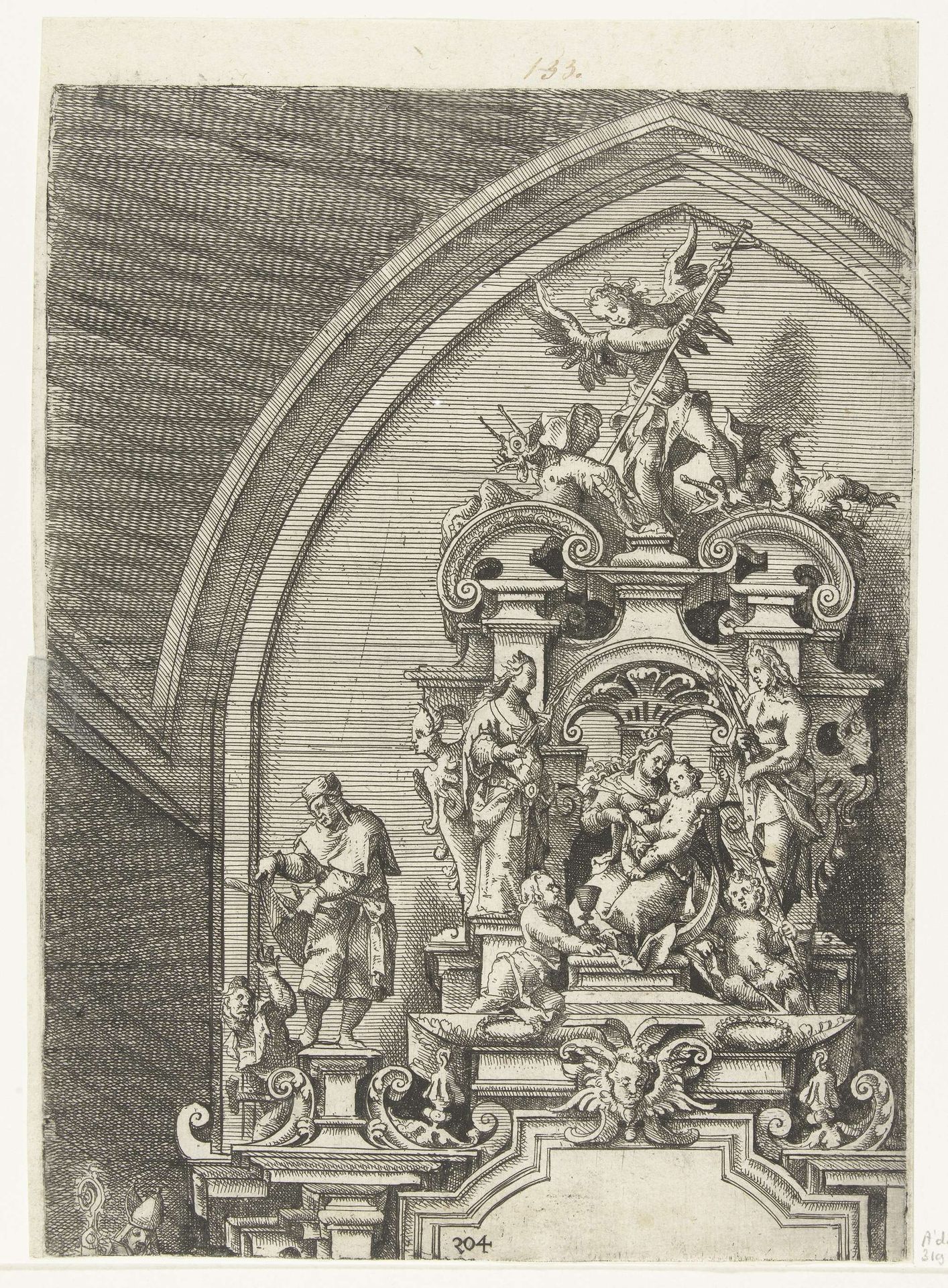 Bovenste gedeelte van een retabel by Wendel (I) Dietterlin