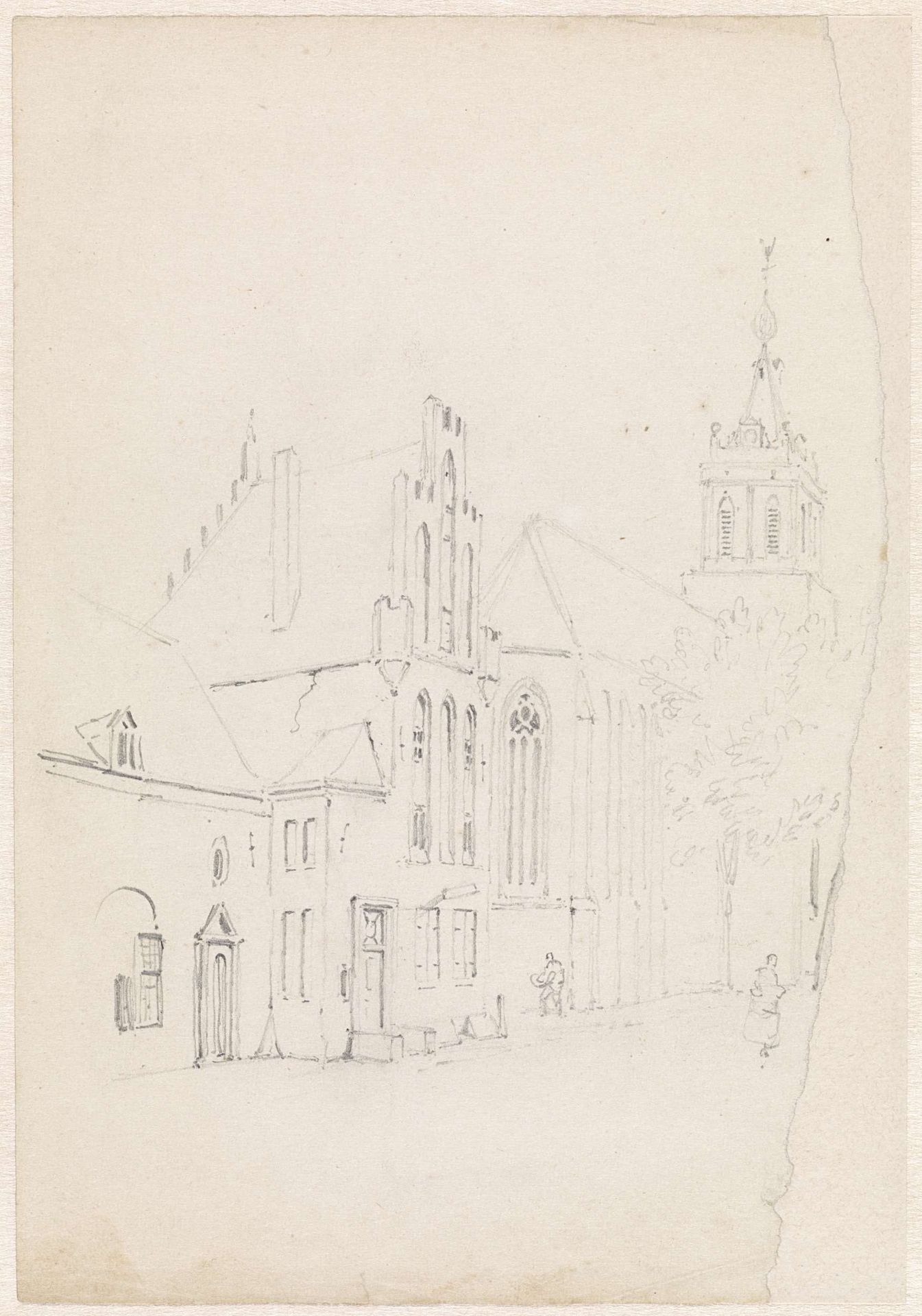 Stadsgezicht met kerk en huizen by Adrianus Eversen