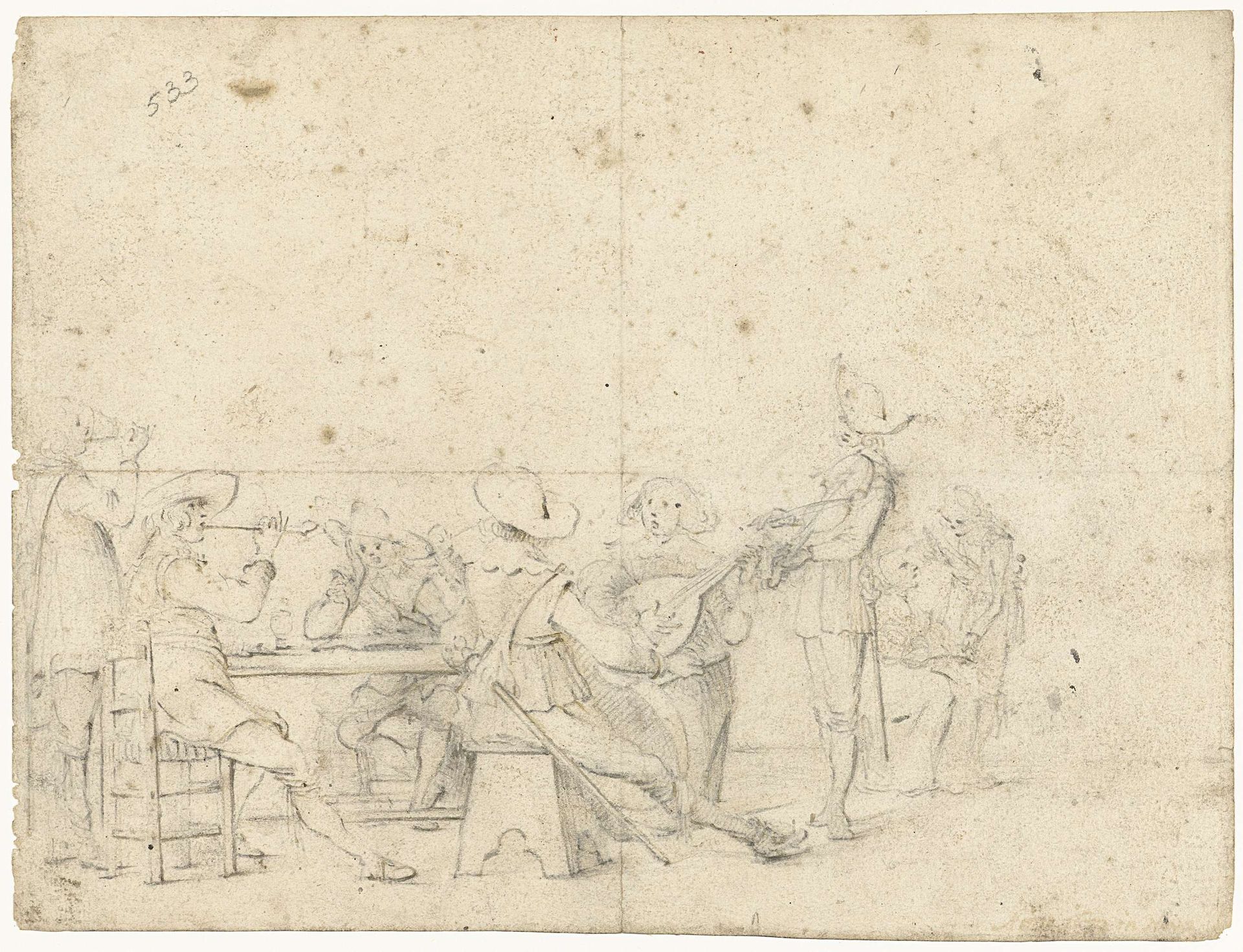 Gezelschap van drinkende, rokende en musicerende jongelui rond een tafel by Gerard ter (II) Borch