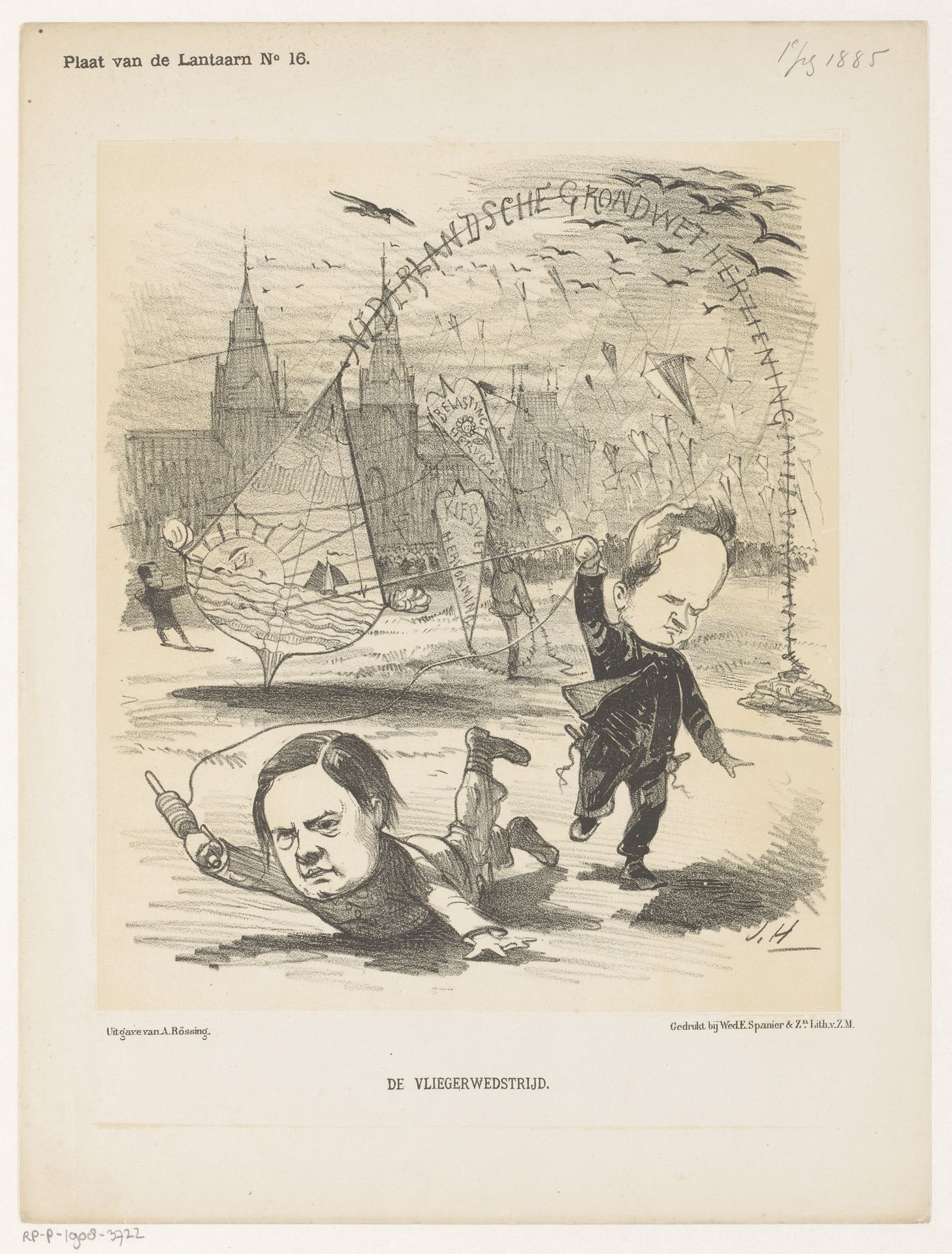 Spotprent met Jan Heemskerk Azn. en een vlieger by Jan Holswilder