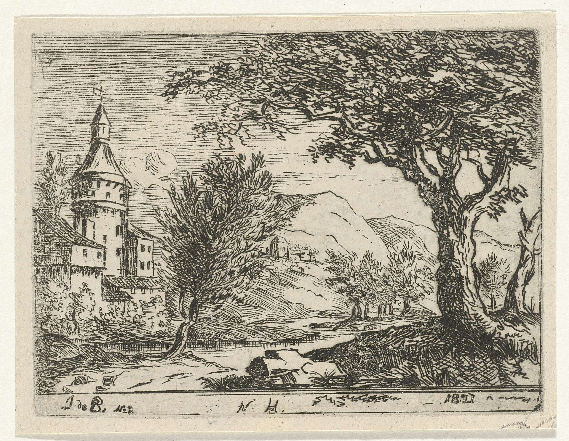 Landschap met een ronde toren by Reinierus Albertus Ludovicus baron van Isendoorn à Blois