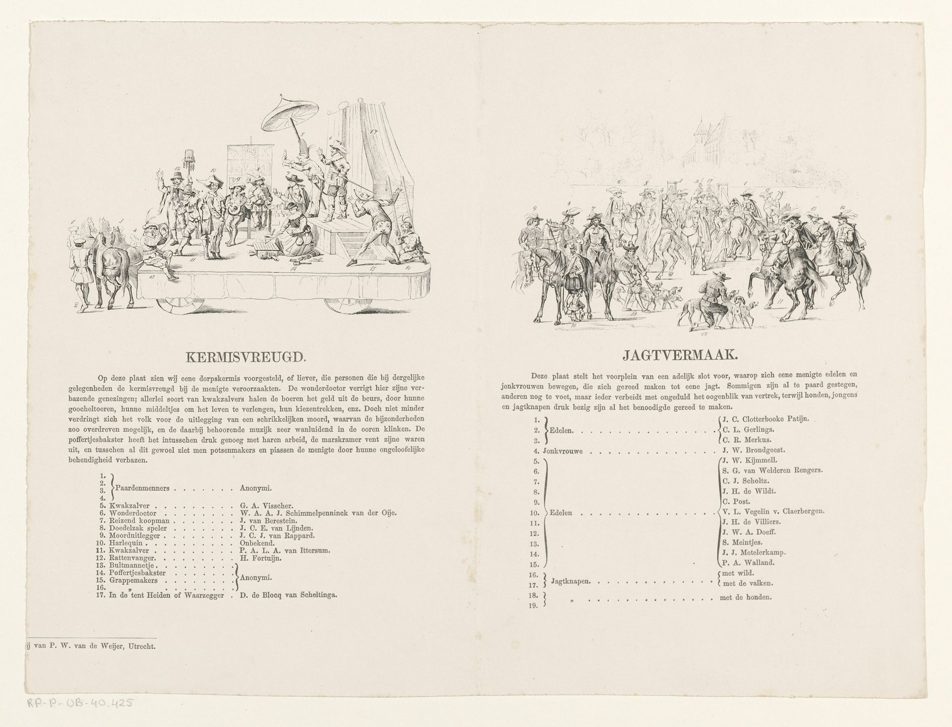 Verklaring en legenda bij zesde en zevende prent van Utrechtse maskerade in 1856 by Willem Pieter Hoevenaar