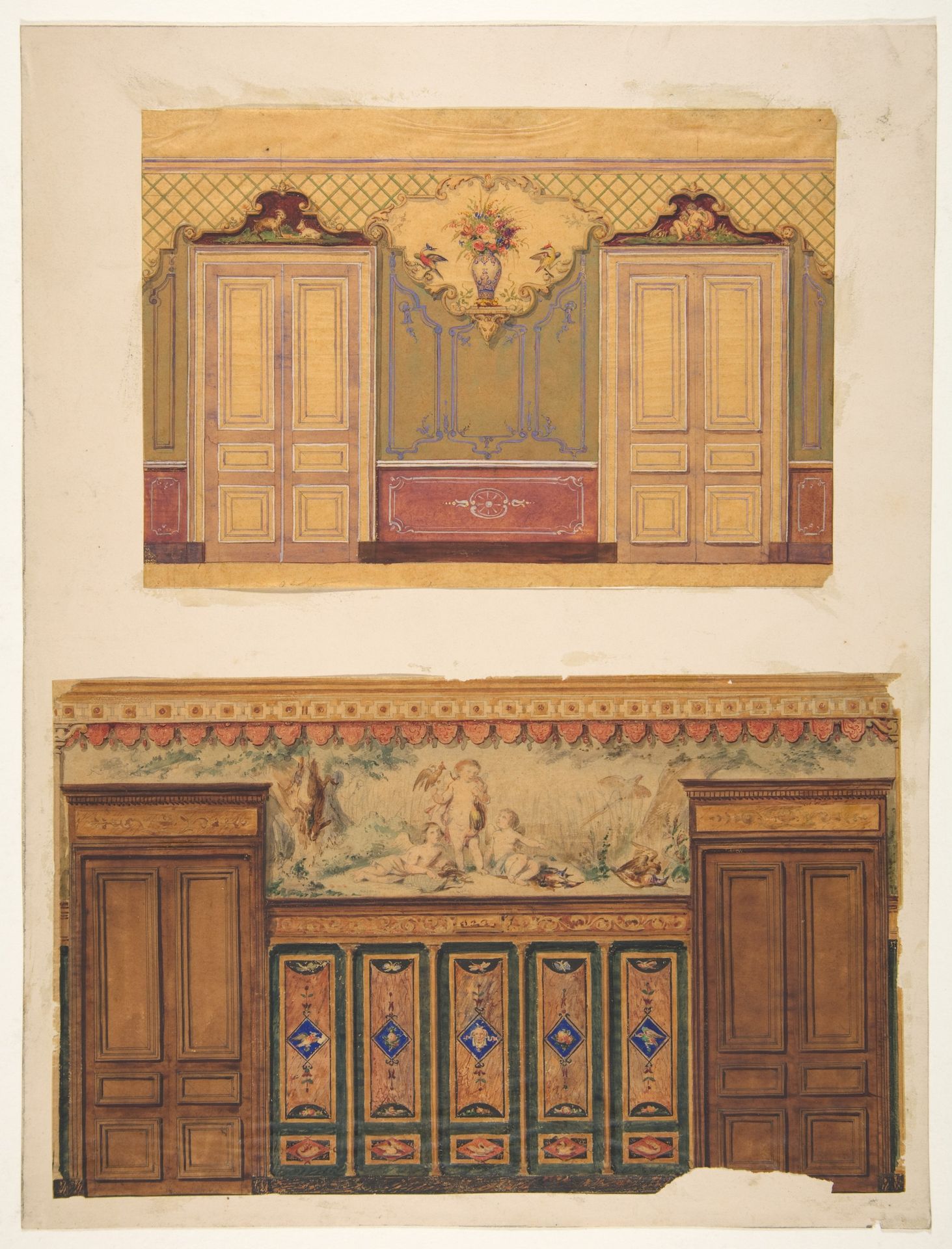 Two Designs for the decoration of walls pierced by pairs of double doors by Jules-Edmond-Charles Lachaise