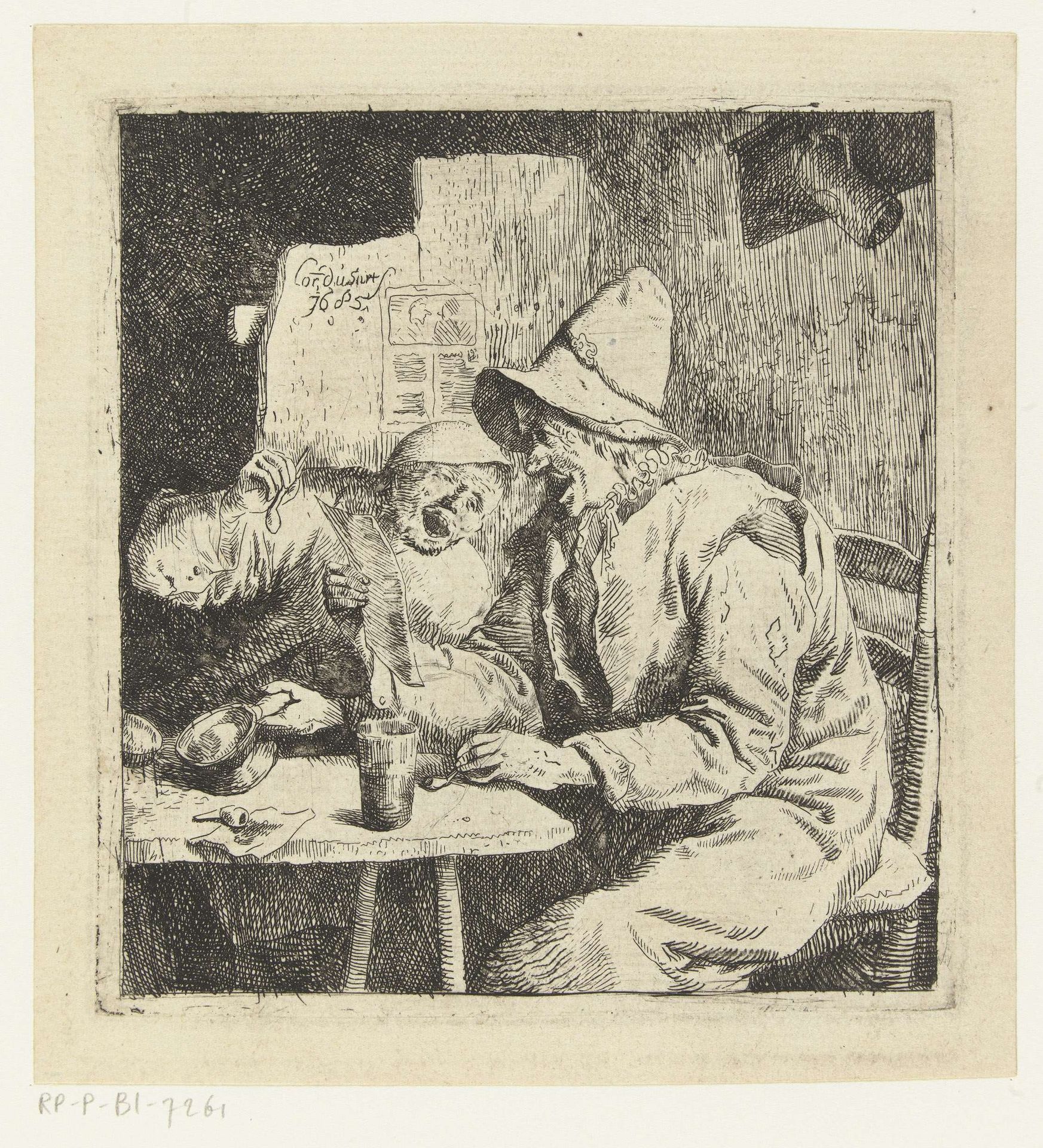 Twee zingende mannen in een herberg by Cornelis Dusart