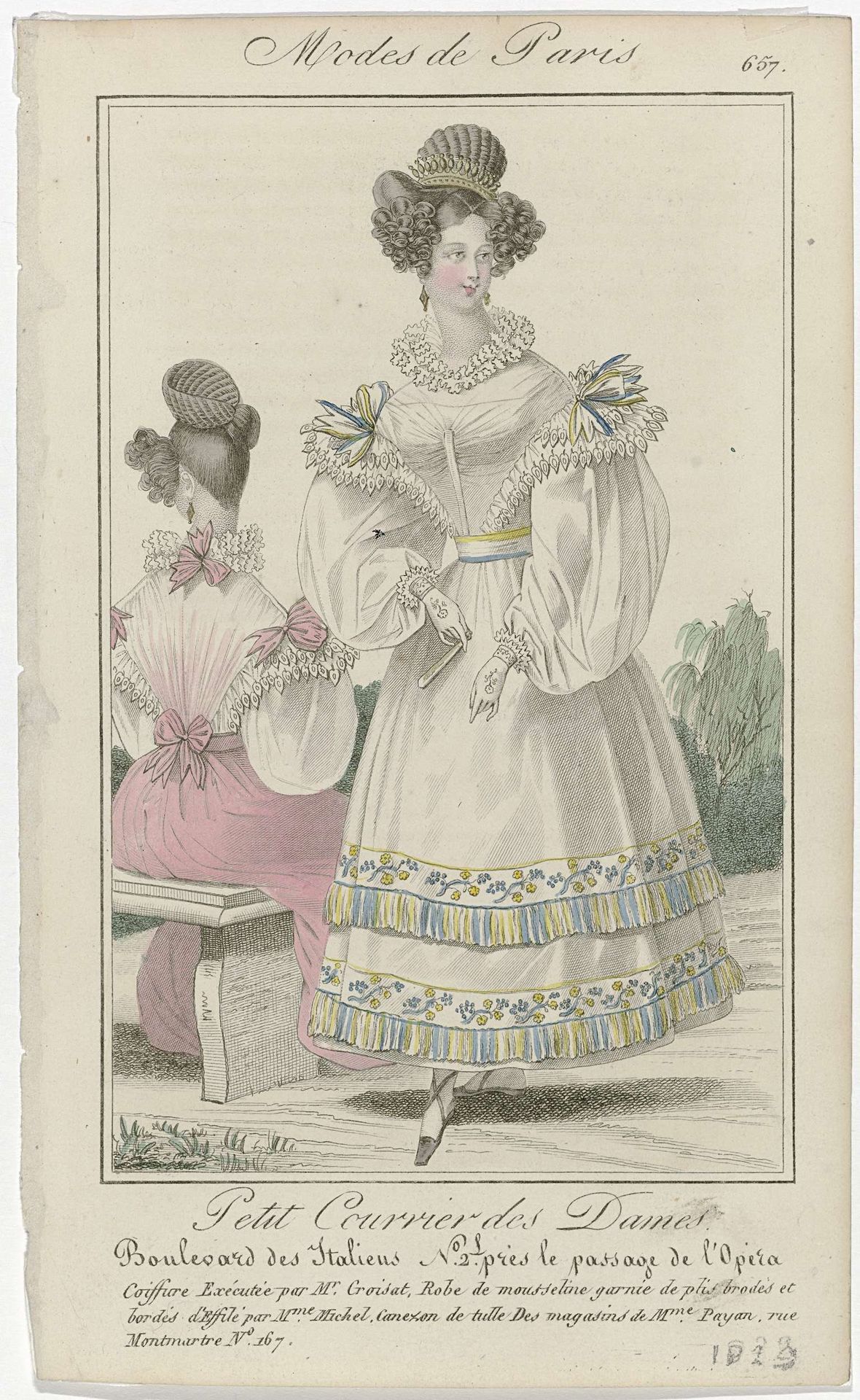 Petit Courrier des Dames, 1829, No. 657 : Coiffure Exécute par Mr.Croisat (...) by Anonymous