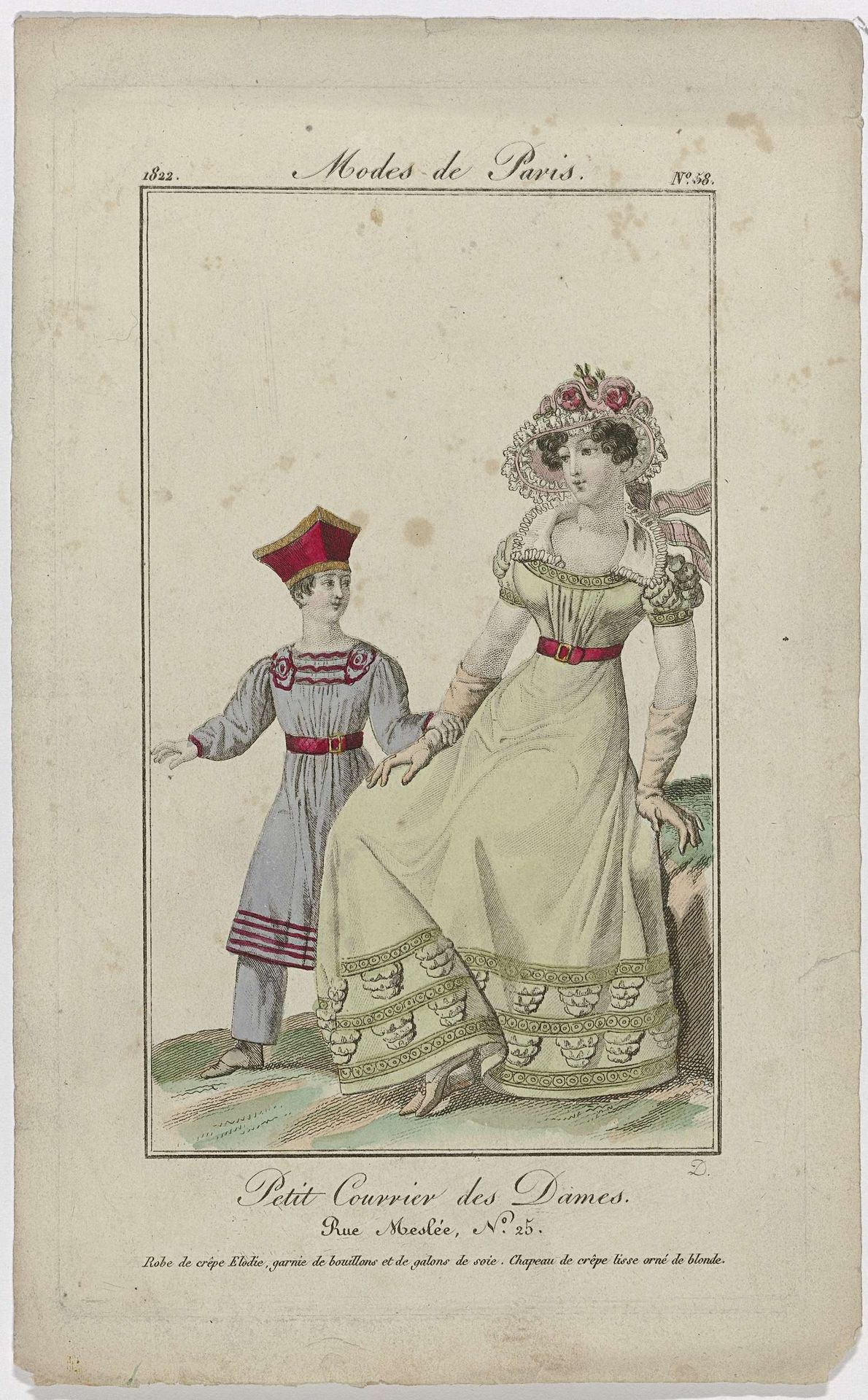 Petit Courrier des Dames, 1822, No. 58 : Robe de crêpe Elodi (...) by August Delvaux
