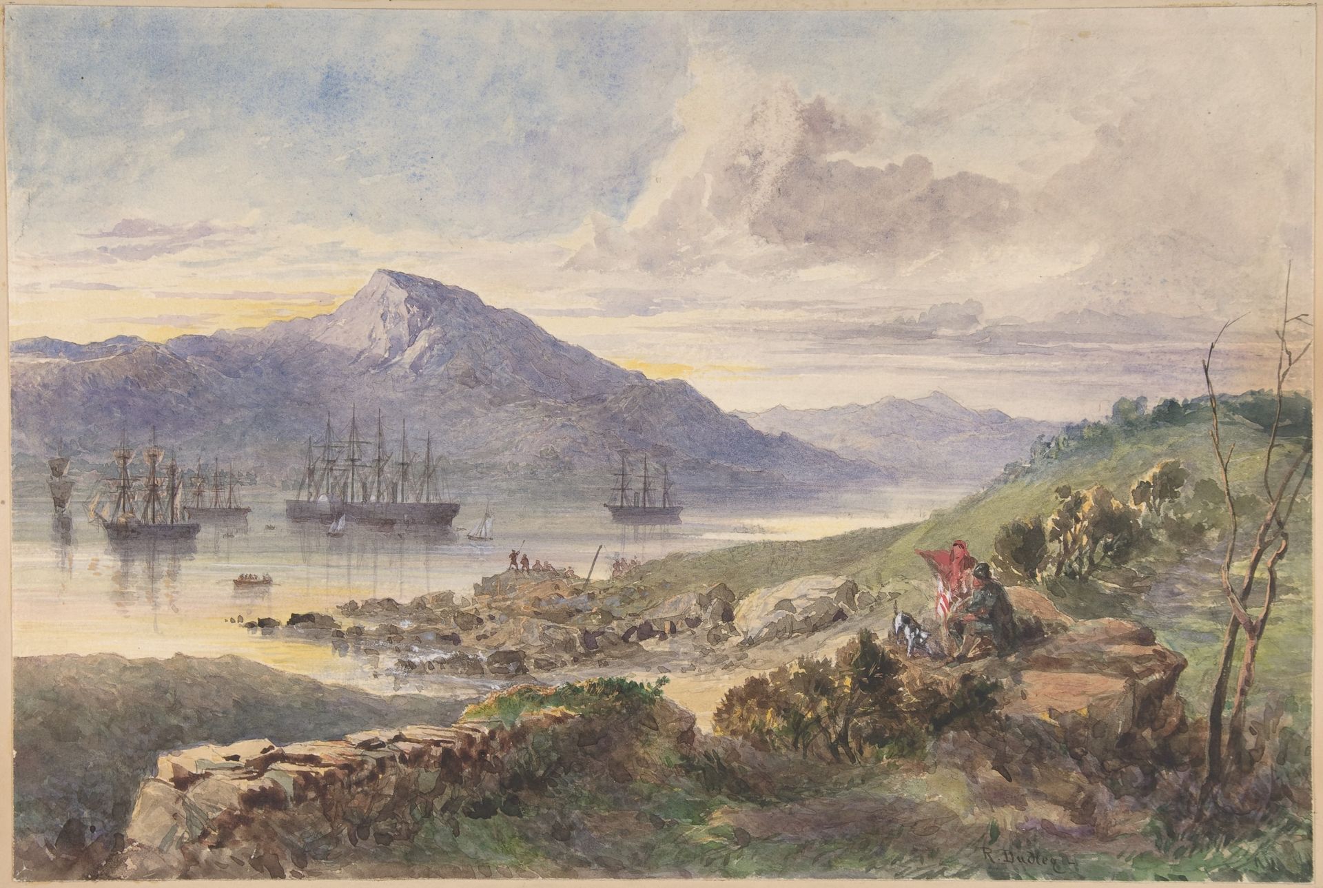 The Heights over Foilhummerum Bay, Valentia, the William Corey Heading Seawards, Laying the Shore-end of the Atlantic Telegraph Cable, July 7th, 1866 by Robert Charles Dudley