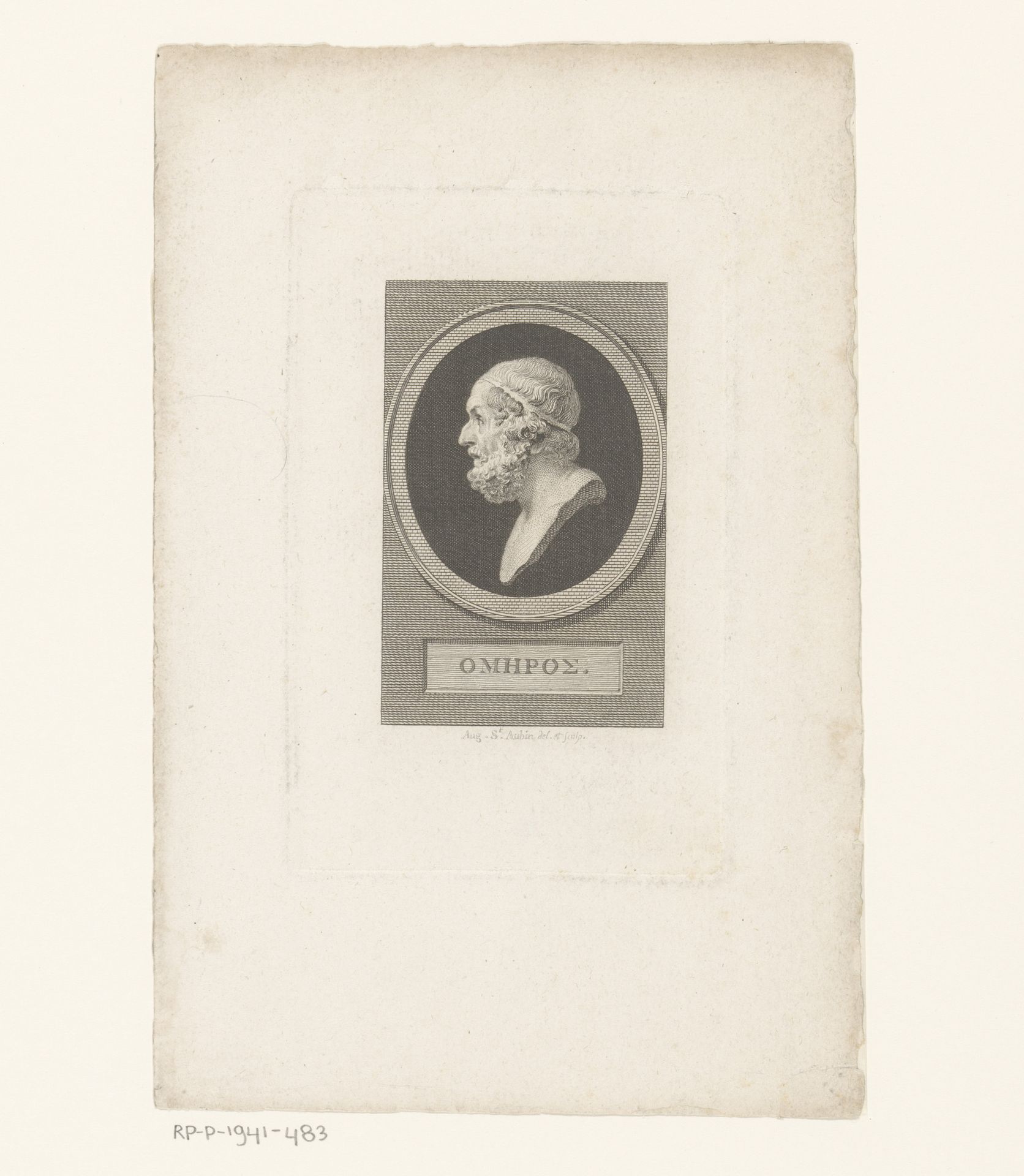 Portret van Homerus by Augustin de Saint-Aubin