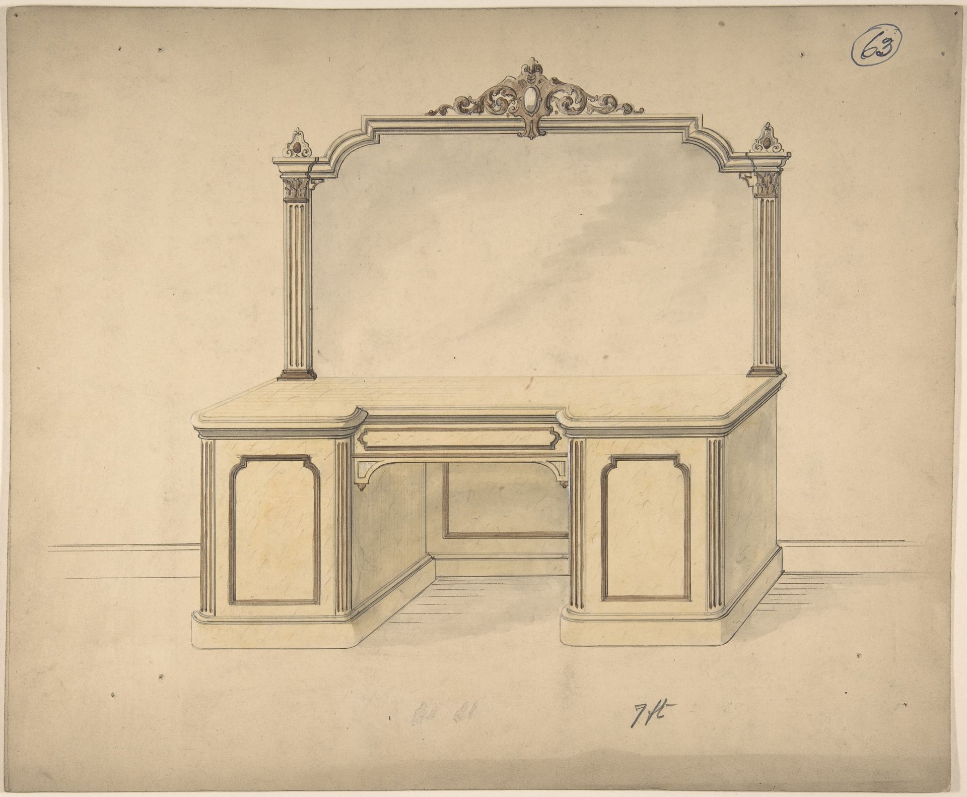 Design for a Desk with Mirror by Charles Hindley and Sons