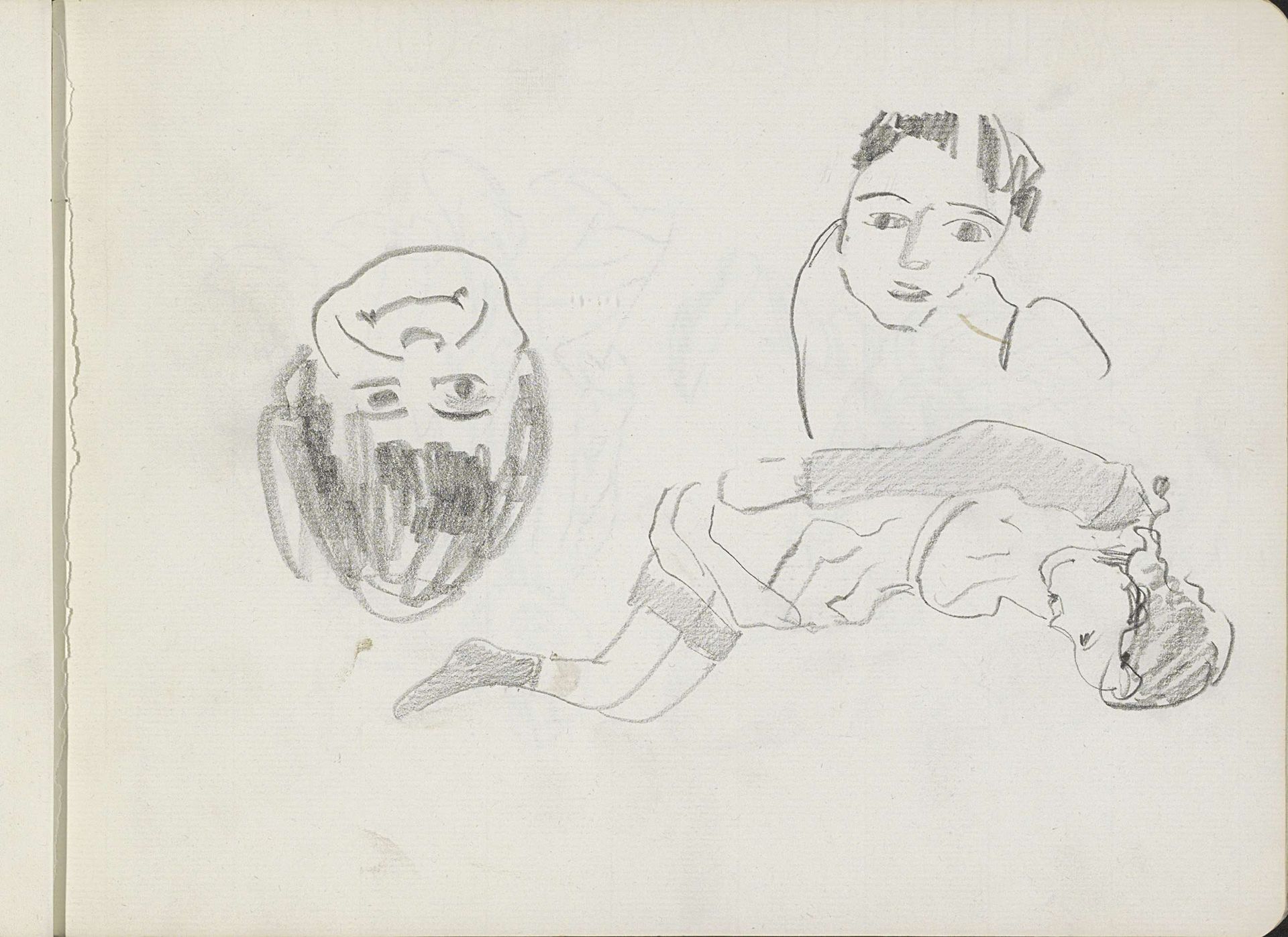 Liggend meisje en twee koppen van kinderen by Carel Adolph Lion Cachet