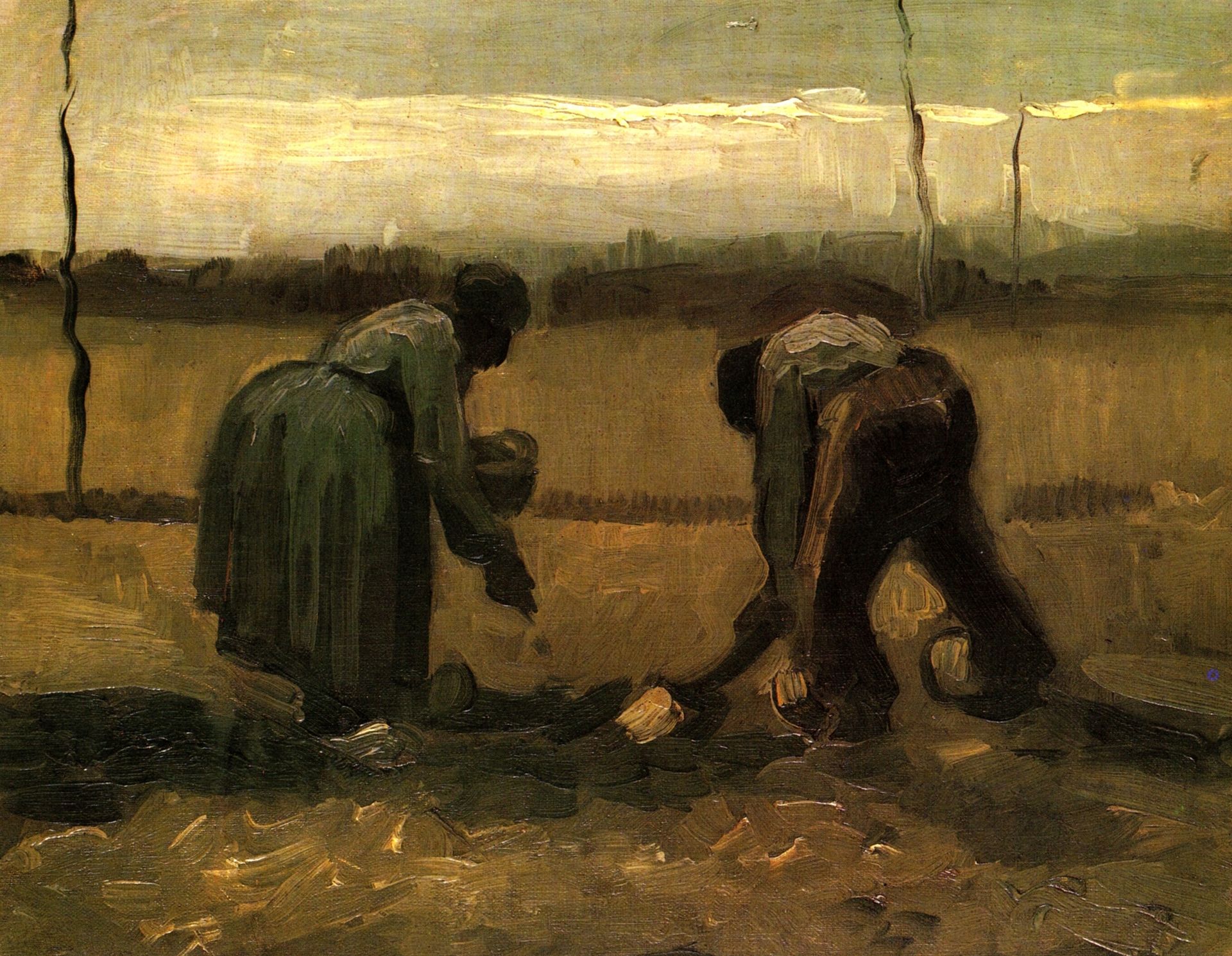 Peasant and Peasant Woman Planting Potatoes by Vincent van Gogh