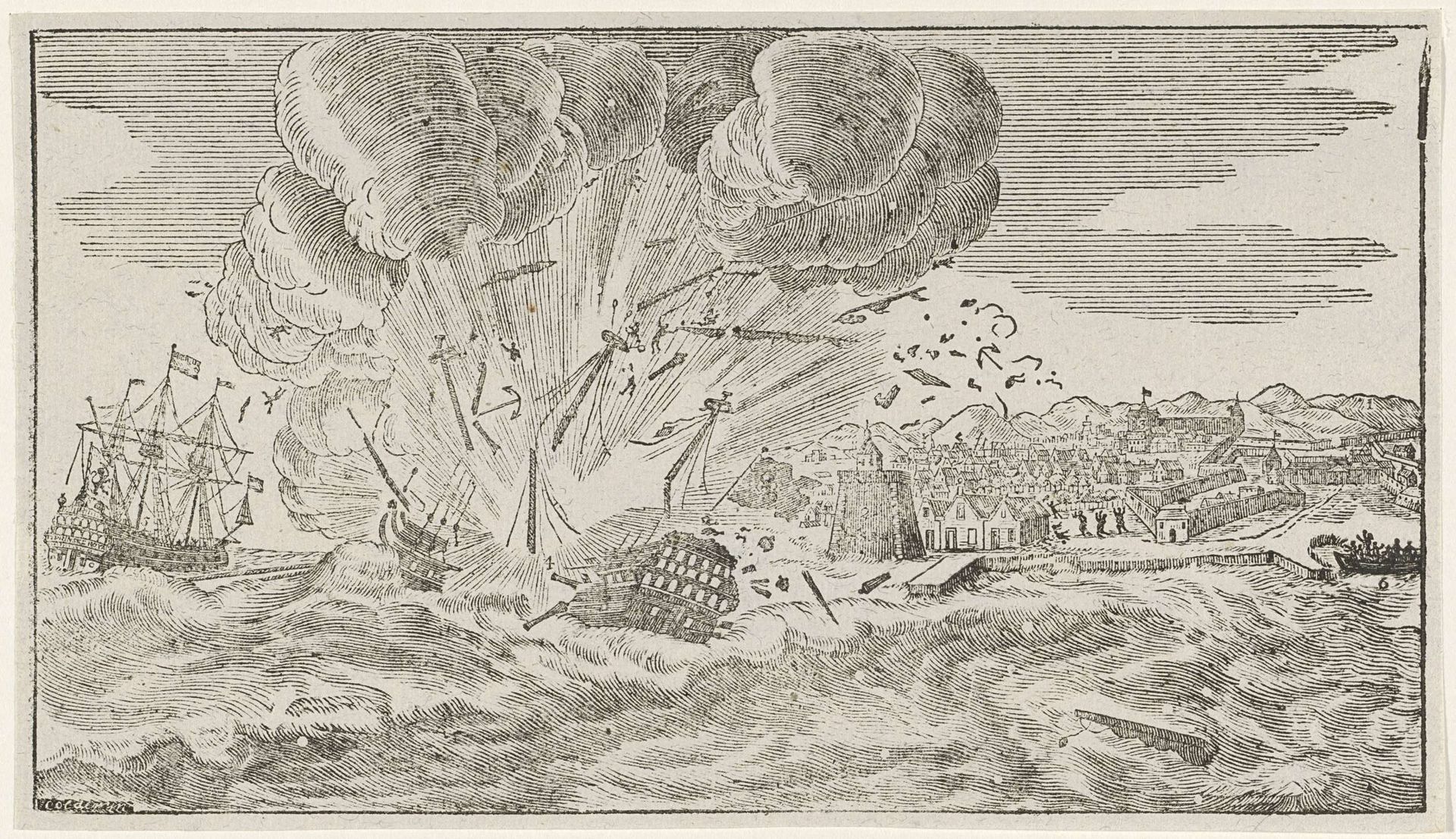 Het springen van de kanonneerboot van Jan van Speijk, 1831 by Jacob Coldewijn