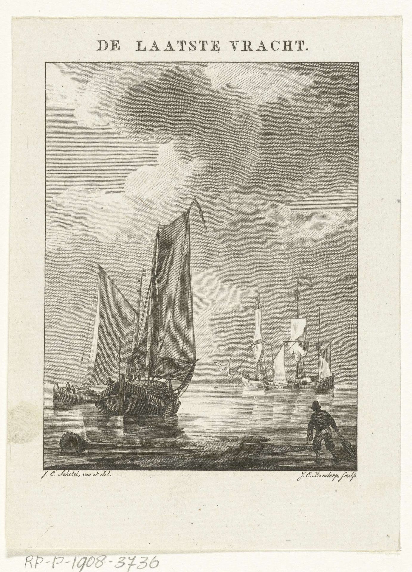 Schepen gaan voor anker by Johannes Christiaan Bendorp