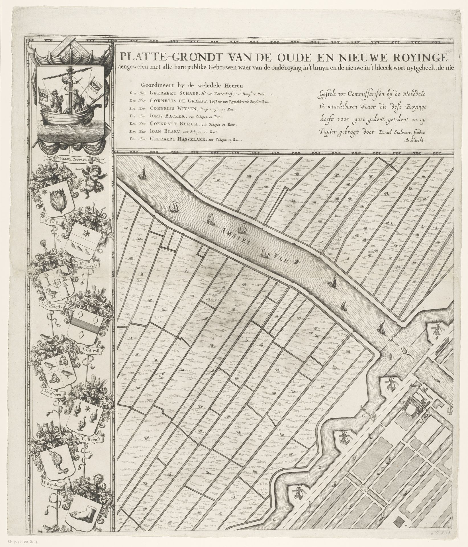 Plattegrond van Amsterdam met ontwerp en uitvoering van de Vierde Uitleg (eerste deel) by Julius Mülhüssen