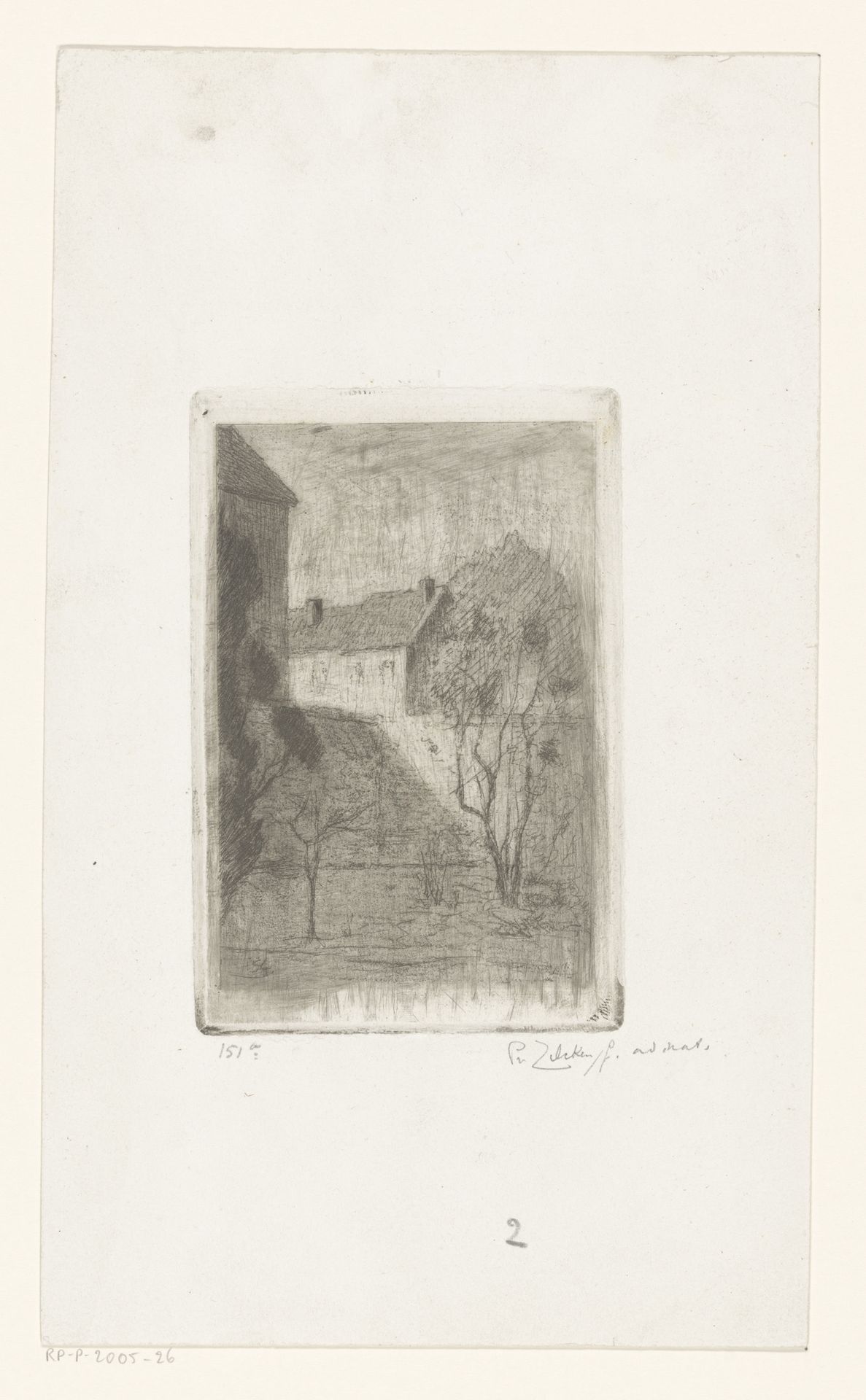 Bomen, muur en huizen by Philip Zilcken