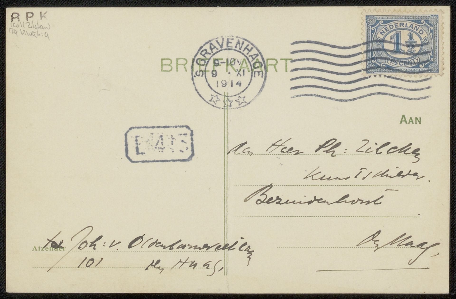 Briefkaart aan Philip Zilcken by Charles van Wijk