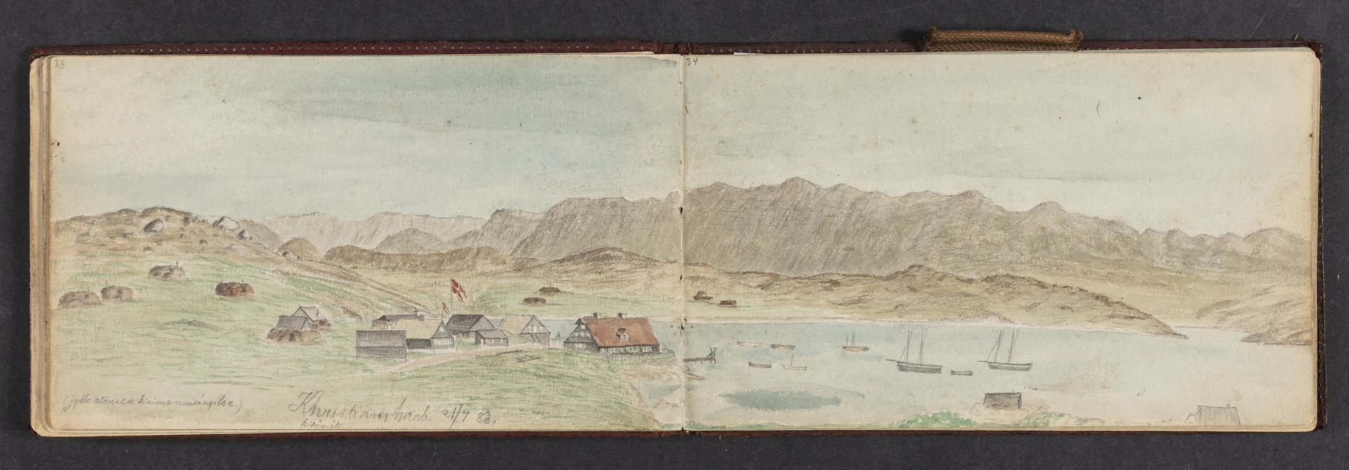 Fjeldlandskab med huse, Khristianshaab by Lars Møller