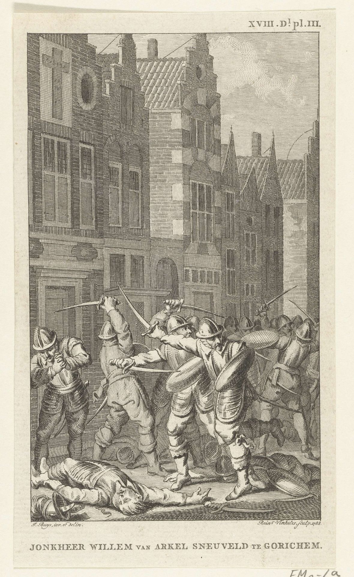 Willem van Arkel sneuvelt te Gorinchem, 1417 by Reinier Vinkeles