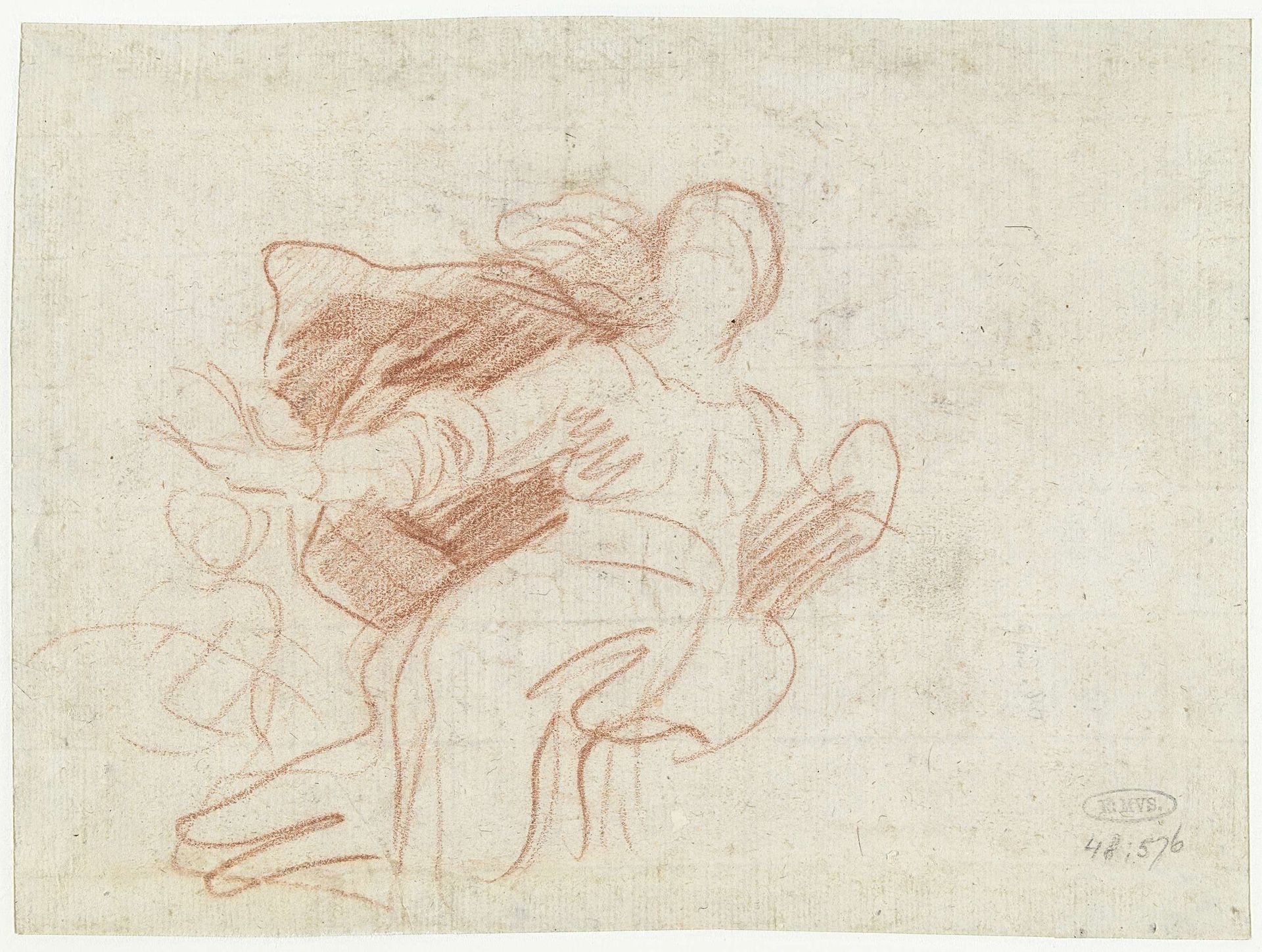 Studie voor een zwevende vrouwenfiguur met een wijde mantel by Guglielmo Cortese
