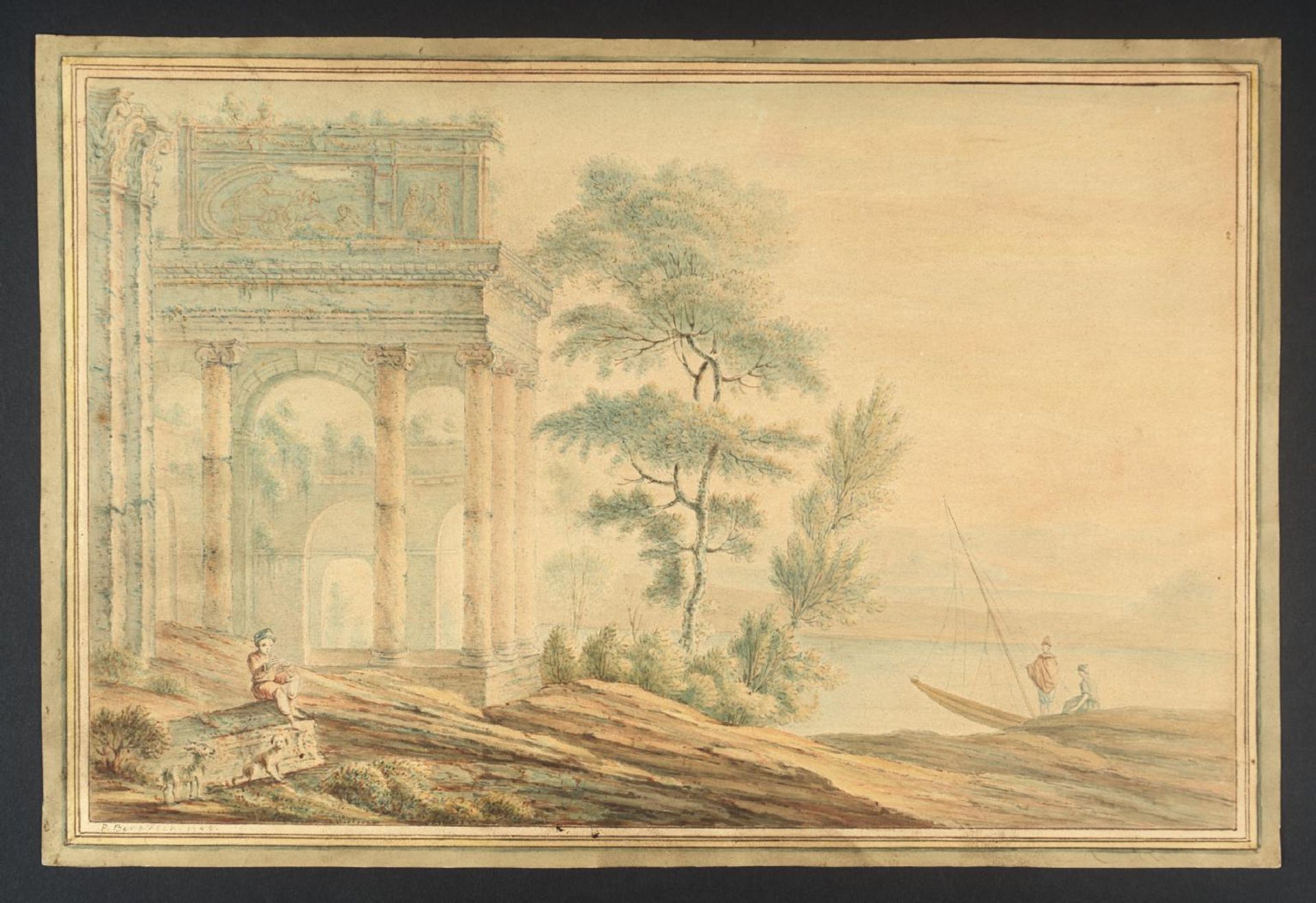 Classical Composition with Temple and Lake by  Peter Paul Benazech