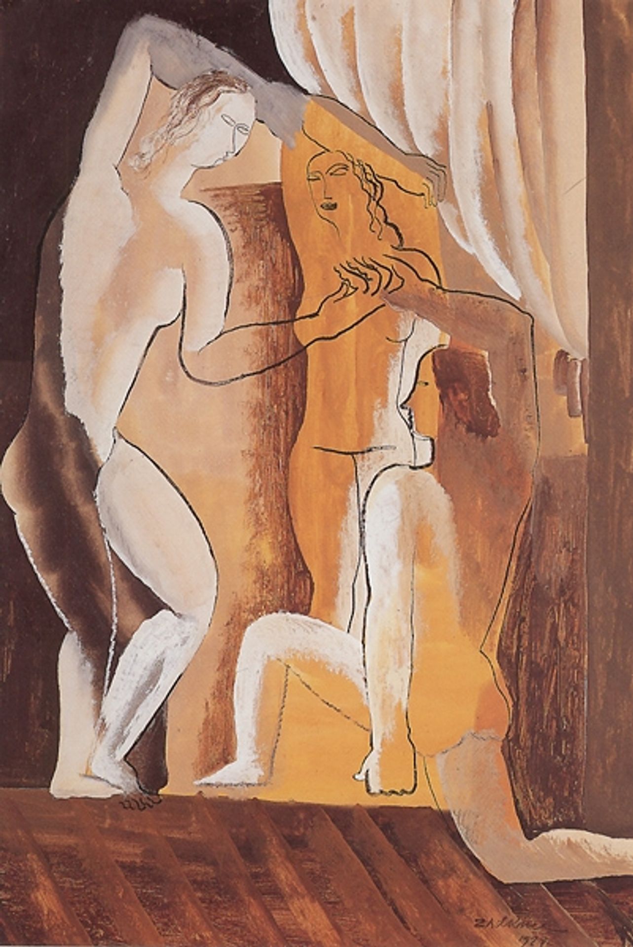 Three women in an interior by Ossip Zadkine