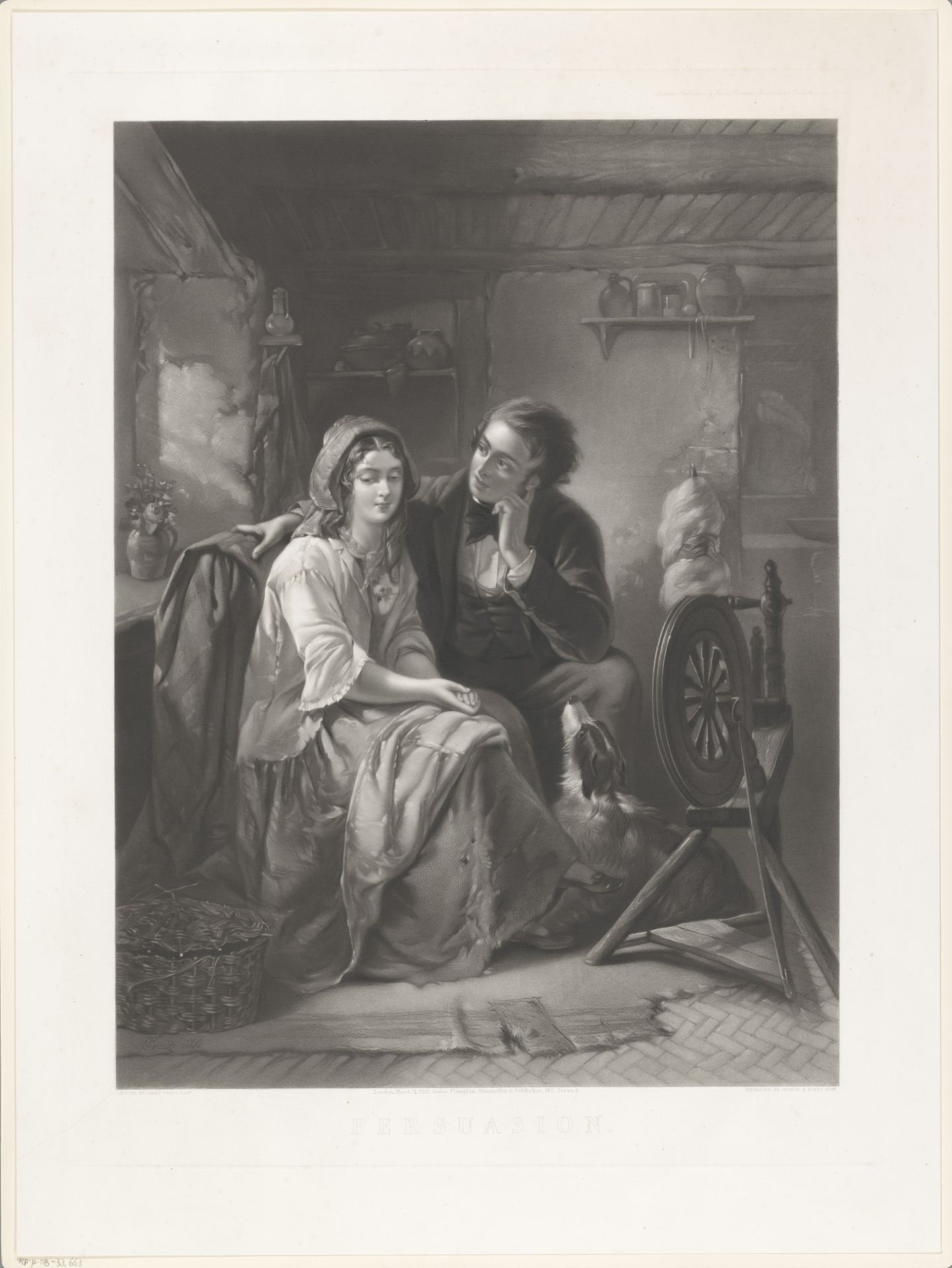 Man probeert een vrouw te verleiden die aan een weefgetouw zit by George H. Every