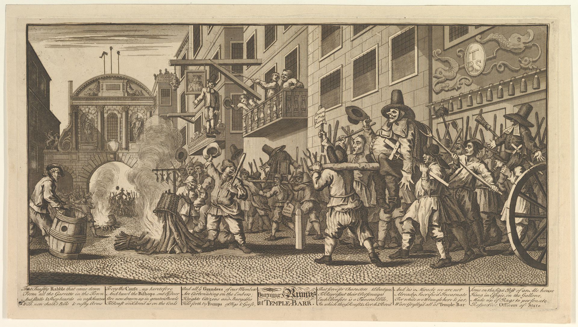 Burning the Rumps at Temple Bar (Twelve Large Illustrations for Samuel Butler's Hudibras, Plate 11) by William Hogarth