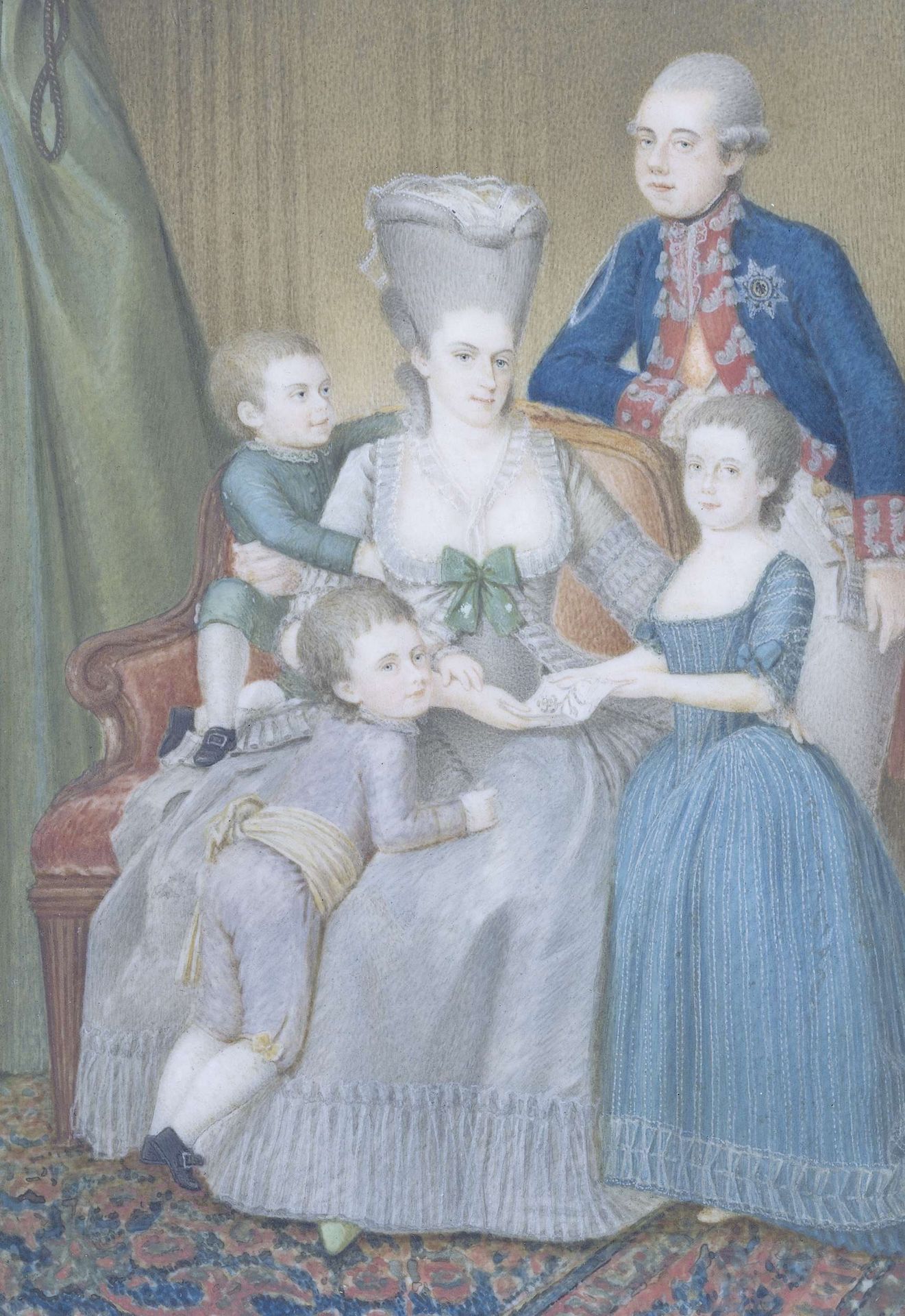 Willem V (1748-1806), prins van Oranje-Nassau, met zijn vrouw Frederika Sophia Wilhelmina van Pruisen en hun kinderen Frederica Louisa Wilhelmina, Willem Frederik en Willem George Frederik by Pieter le Sage
