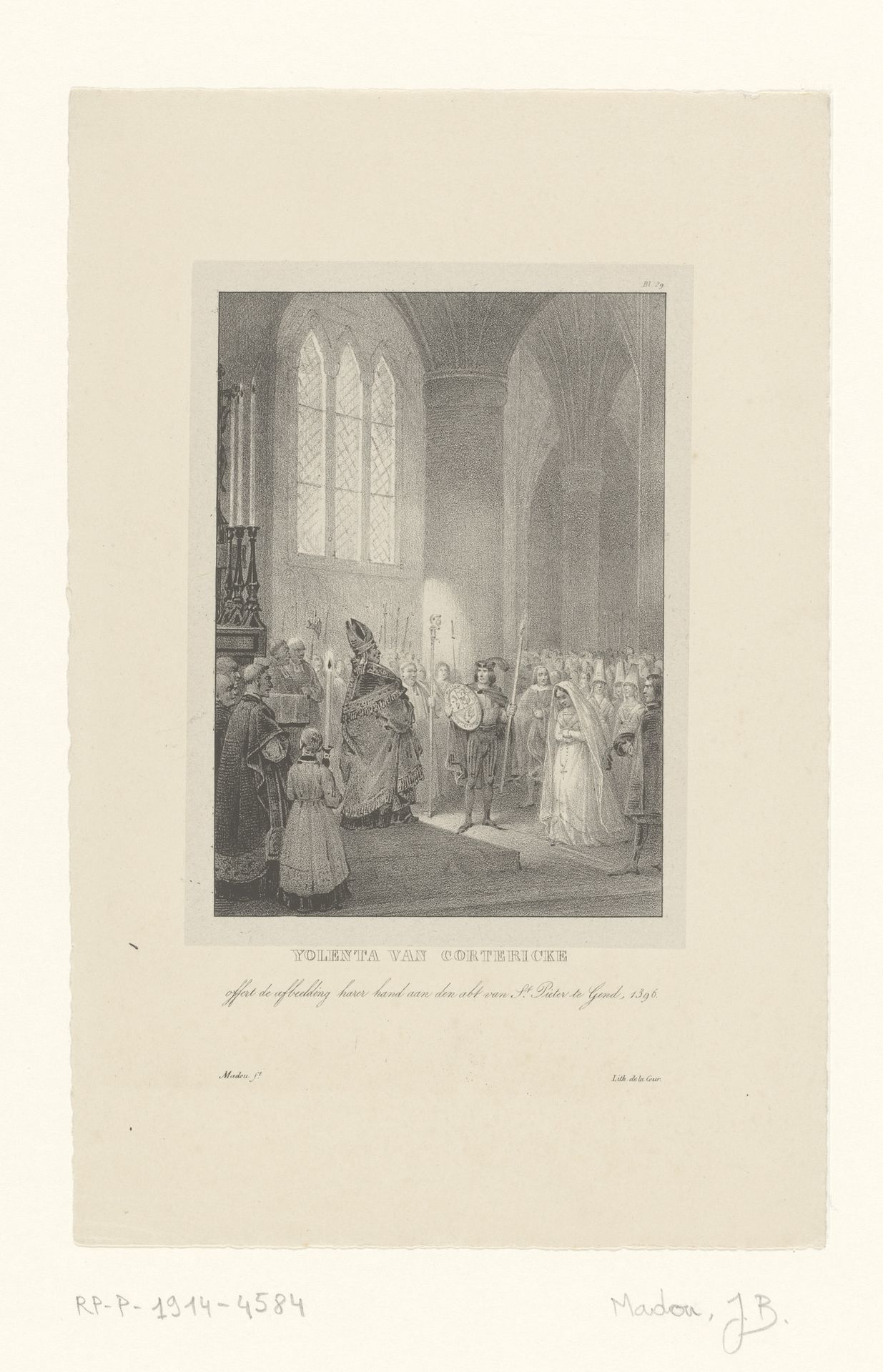 Yolenta van Cortericke voor de abt van de Sint-Pieterskerk te Gent by Jean-Baptiste Madou