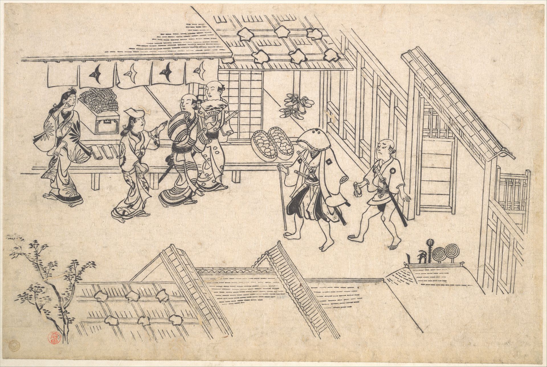 The Entrance to Ageya-machi, from the series Scenes in the Yoshiwara (Yoshiwara no tei) by Hishikawa Moronobu 菱川師宣