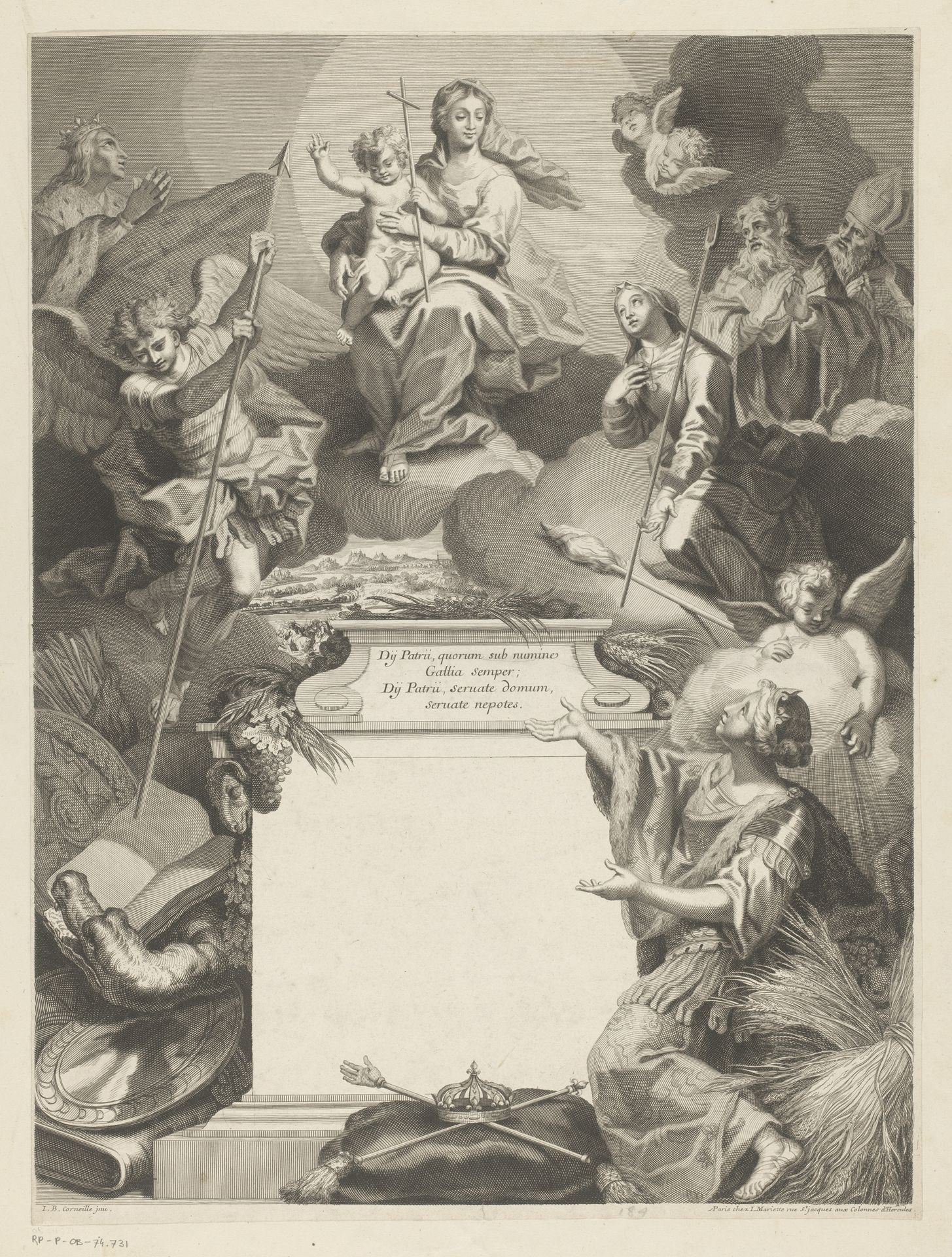 Maria met Kind op wolken met aartsengel Michaël, een Franse koning, kerkvaders en heiligen by Anonymous