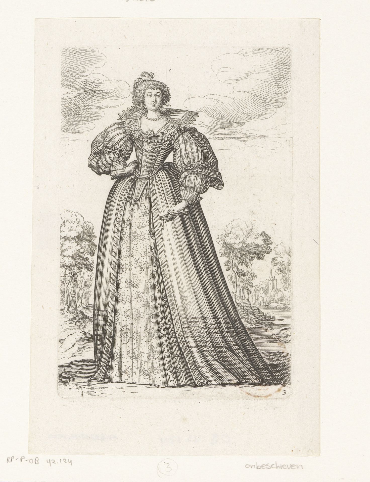 Franse edelvrouw gekleed volgens de Franse mode van ca. 1630 by Abraham Bosse