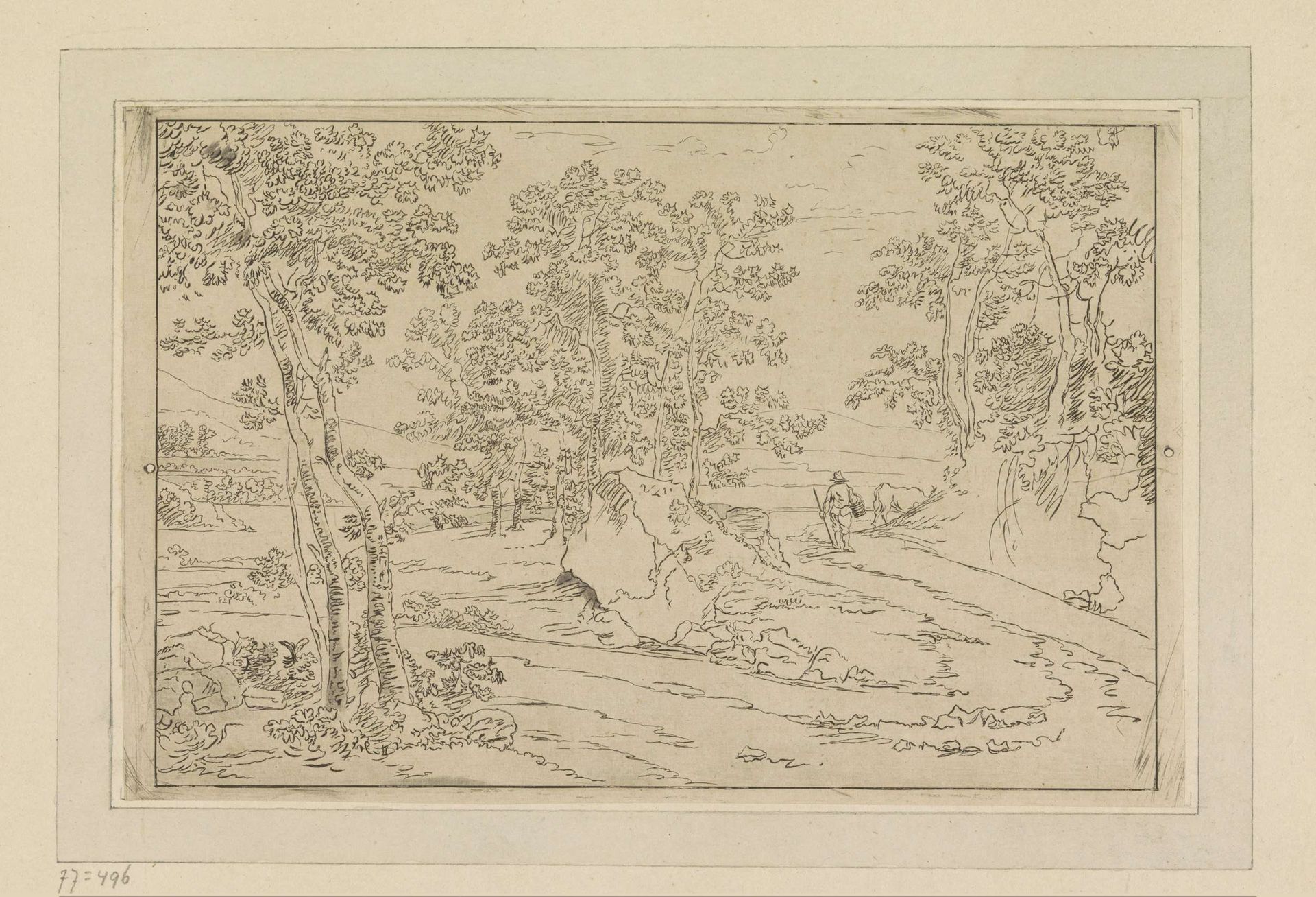 Boomrijk landschap met veedrijver by Cornelis Brouwer