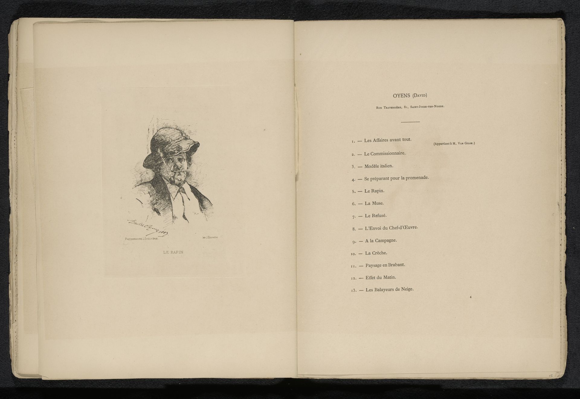 Reproductie van een tekening van een pijprokende man door David Oyens by Léon Evely