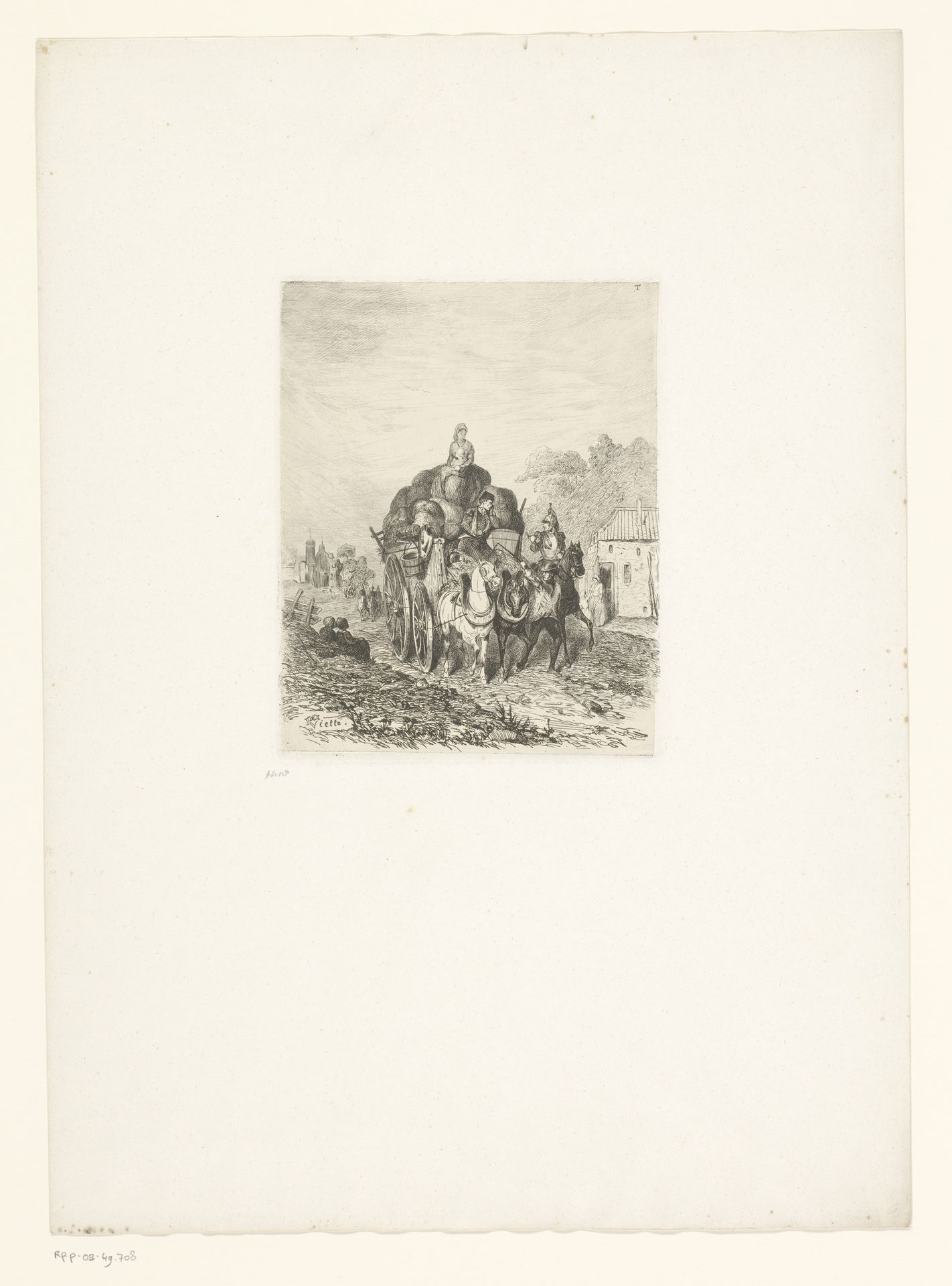 Volgeladen wagen met bovenop moeder met kind by Polynice Auguste Viette