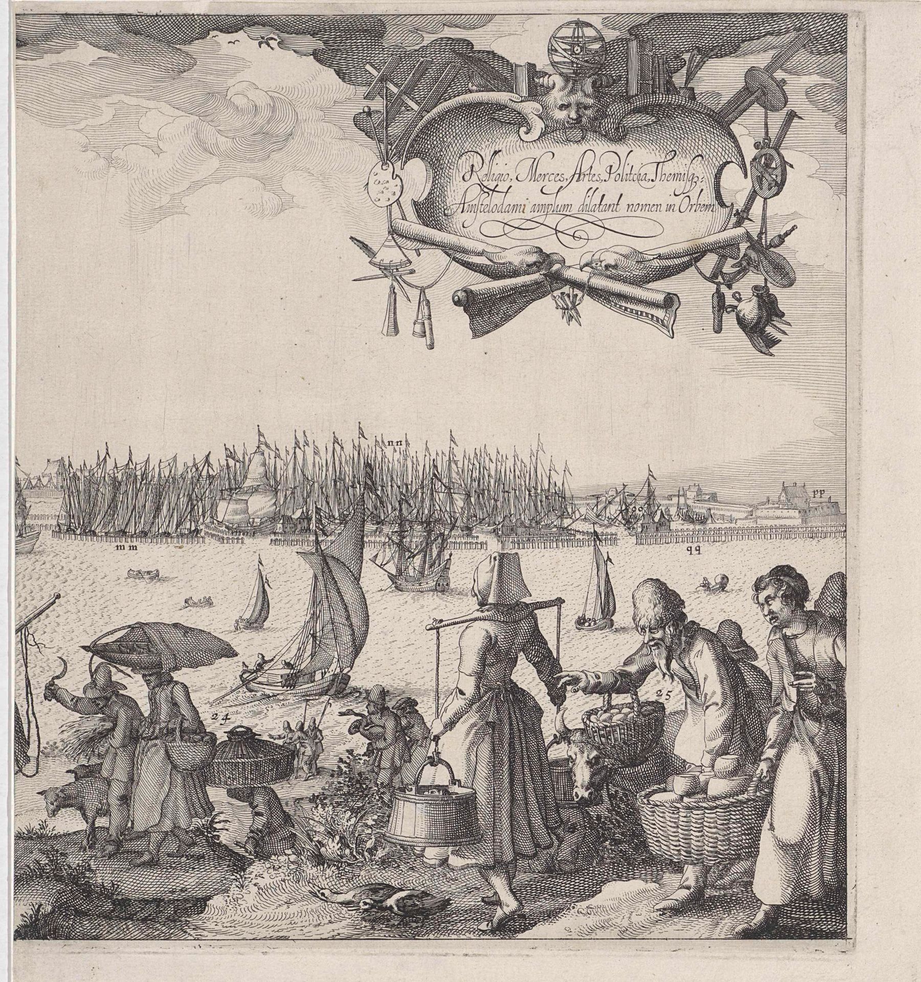 Profiel van Amsterdam, gezien vanaf het IJ (plaat 4) by Claes Jansz. Visscher