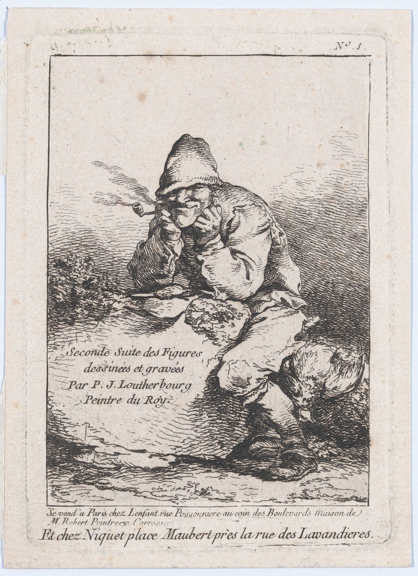 Seated Man Smoking a Pipe by Philippe Jacques de Loutherbourg