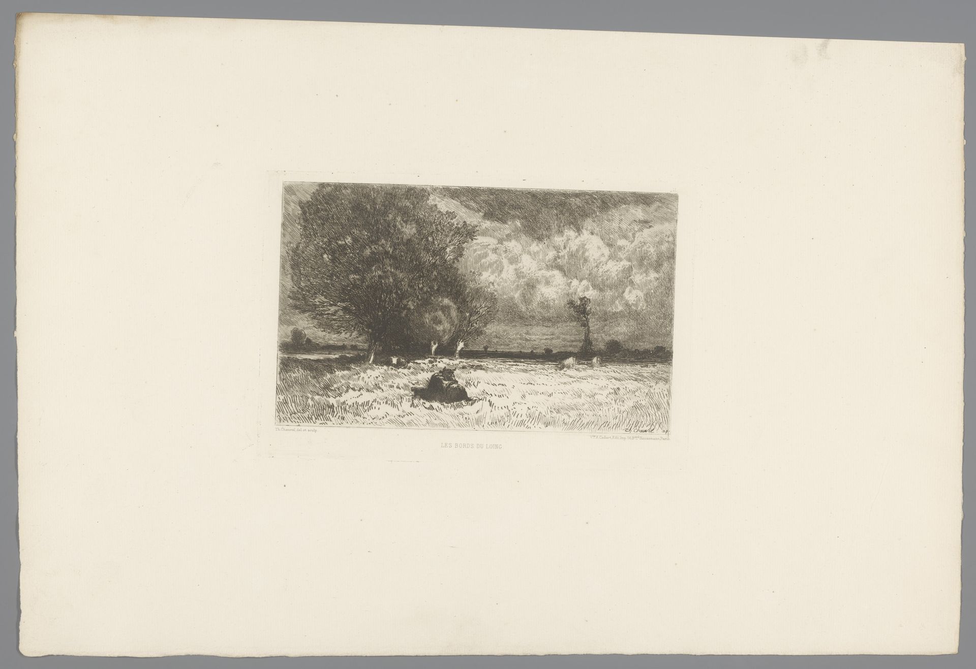 Landschap met koeien langs de Loing by Théophile Chauvel