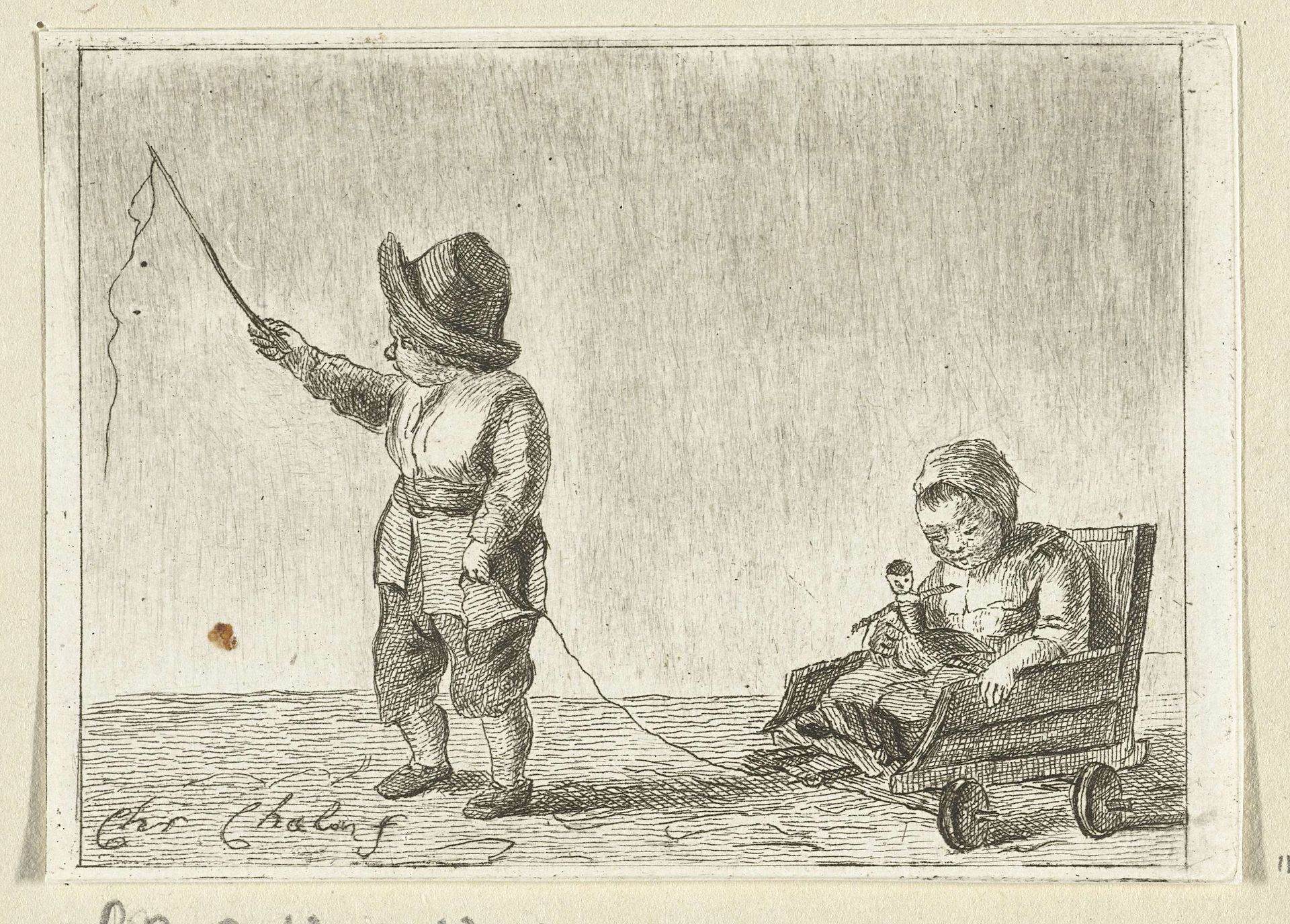 Kinderen spelend met een rolkar by Pieter de Mare