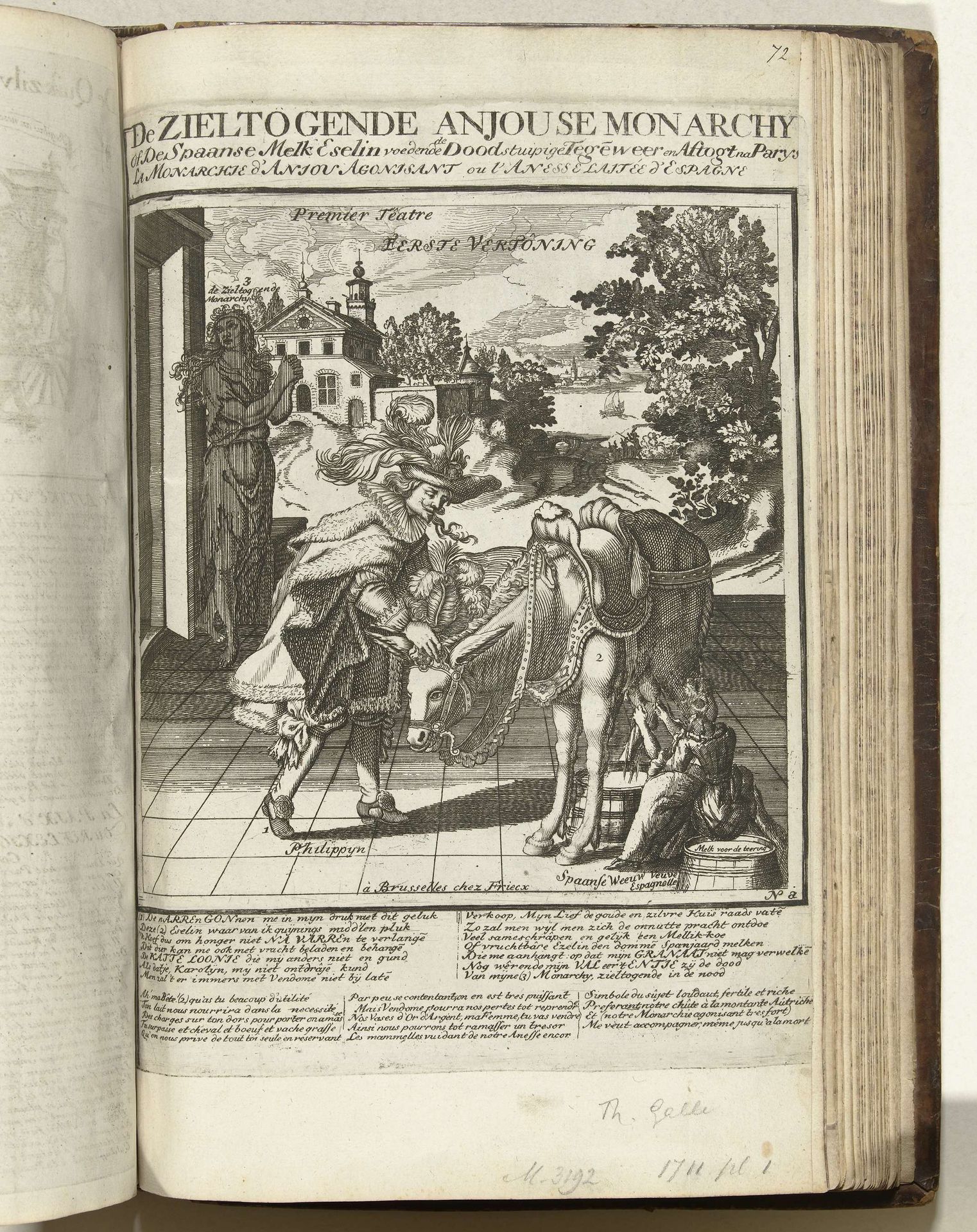De zieltogende Anjouse Monarchie (plaat a), 1711 by Abraham Allard