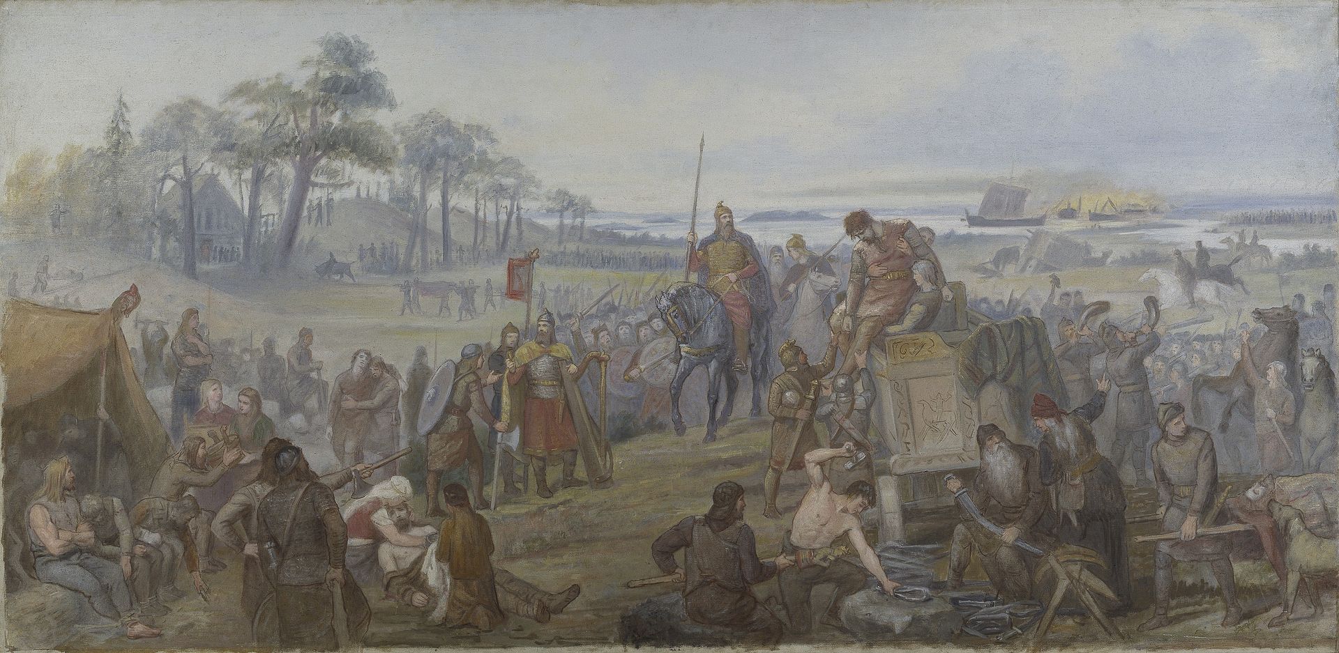After the Battle of Fyrisvall. Proposed Decoration of the Walls in the Upper Hall of the Nationalmuseum by Mårten Eskil Winge