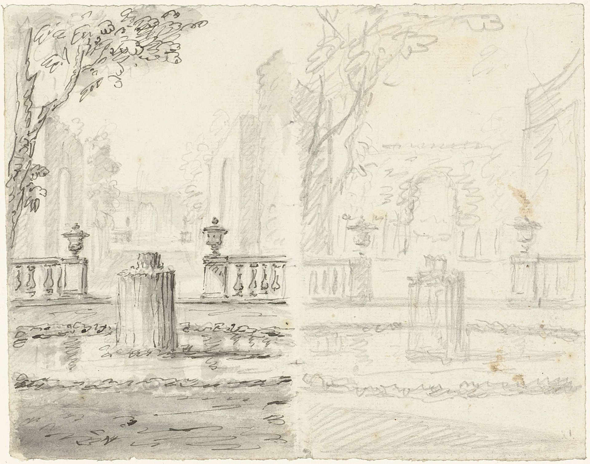 Twee ontwerpen voor een tuingezicht en een balustrade by Dionys van Nijmegen