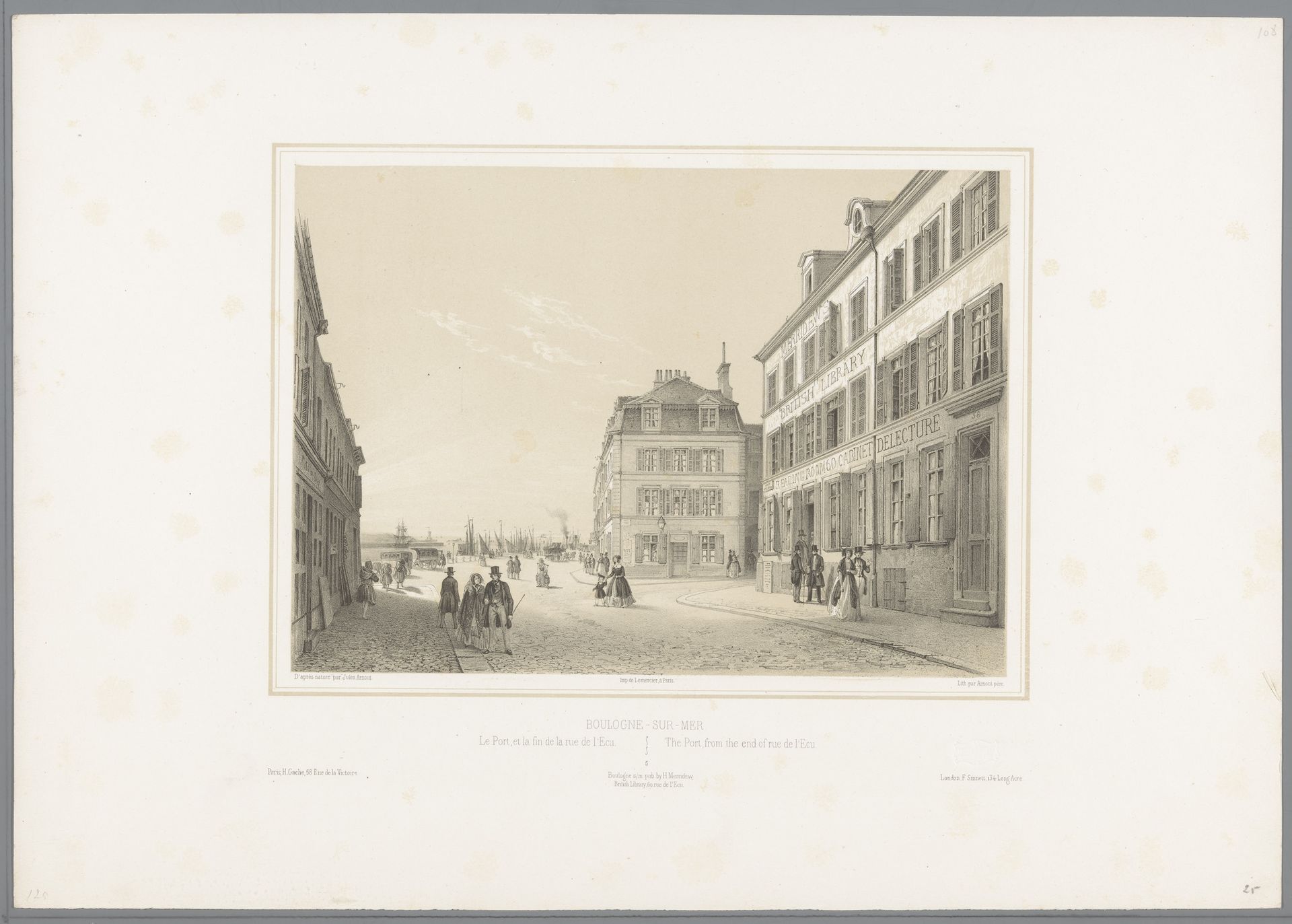 Zicht op de haven van Boulogne-sur-Mer aan het eind van de Rue de l'Écru by Jean-Baptiste Arnout