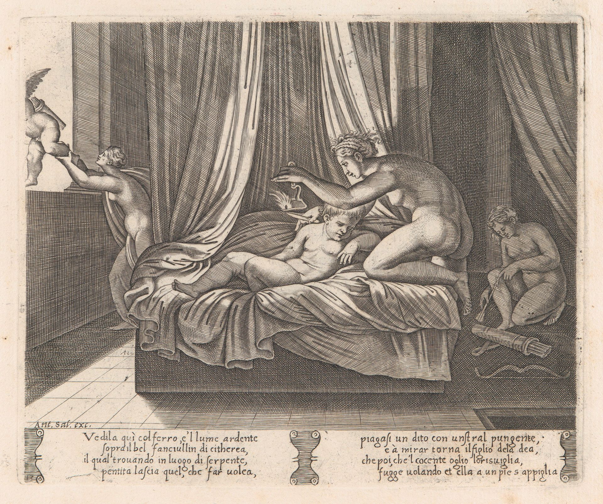 Plate 13: Psyche looking at Cupid, from "The Story of Cupid and Psyche as told by Apuleius" by Agostino Veneziano