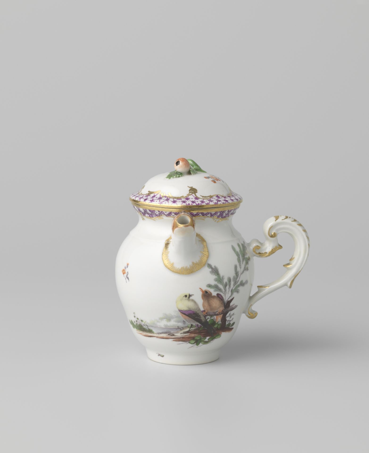 Milk jug with birds in a landscape by Ansbach