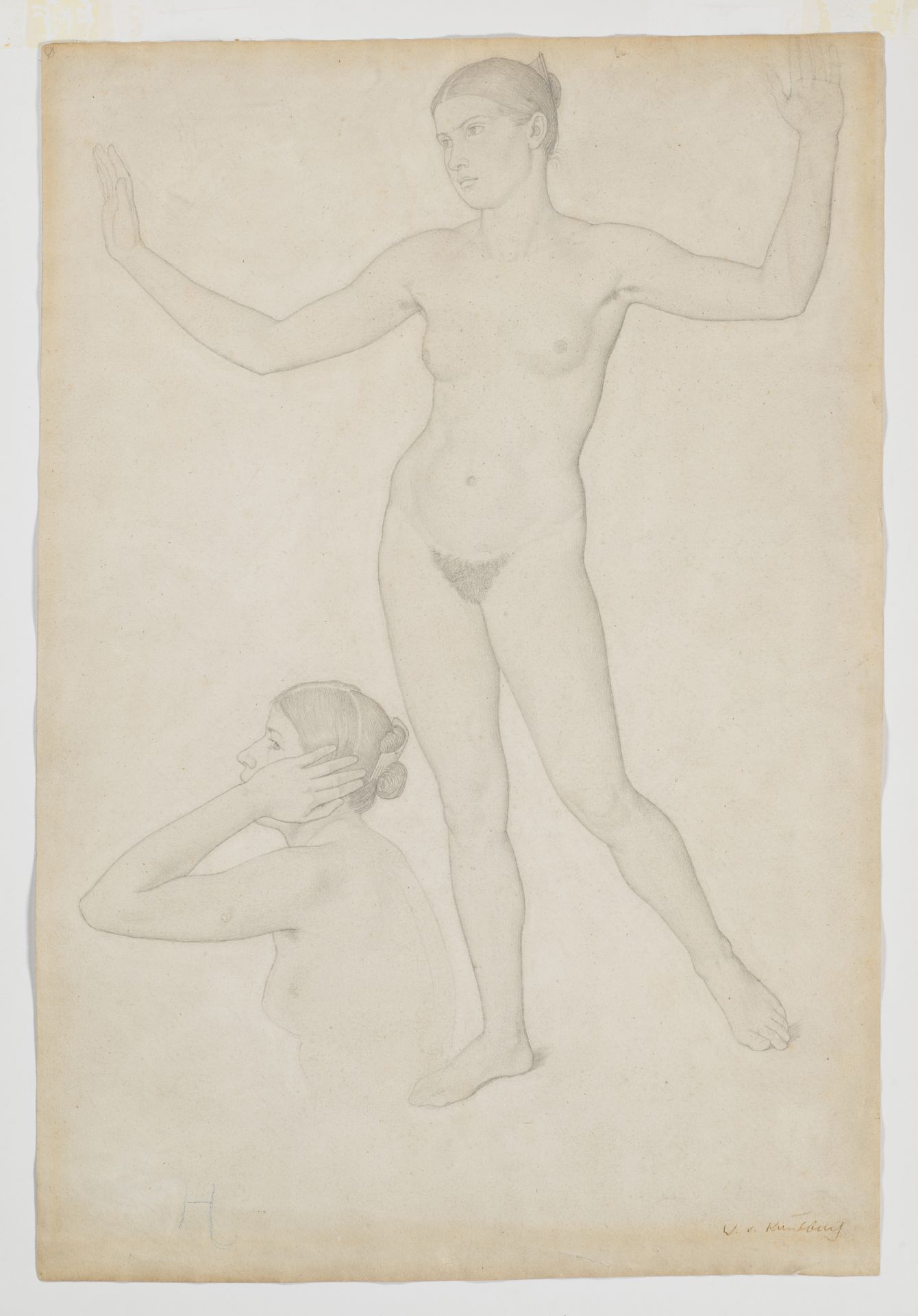 Two Female Nudes; Studies of Psyche for the Series of Paintings of Cupid and Psyche (Bavarian State Paintings Collections) by Wilhelm von Kaulbach