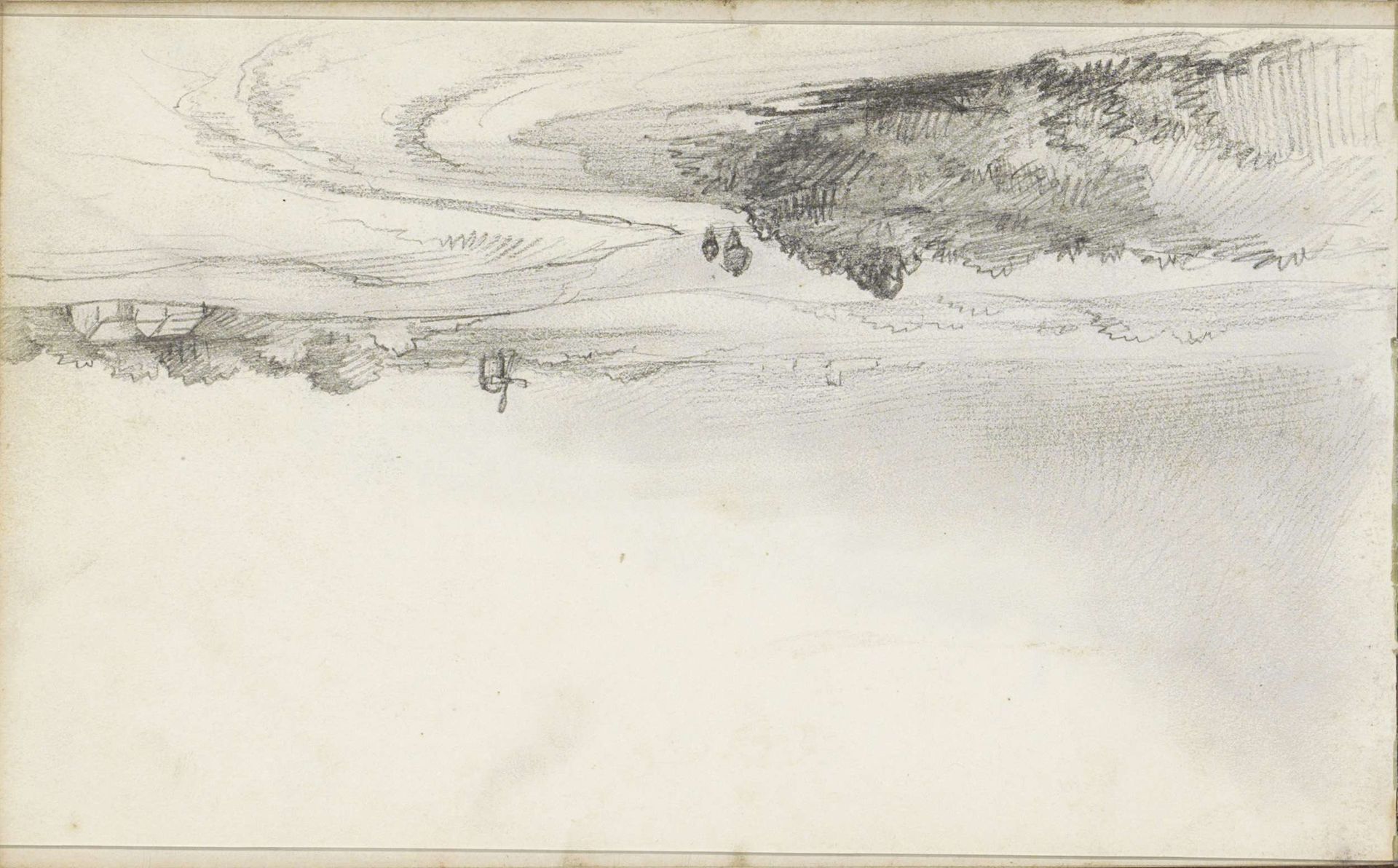 Landschap met een molen en figuren op een landweg by Johannes Tavenraat
